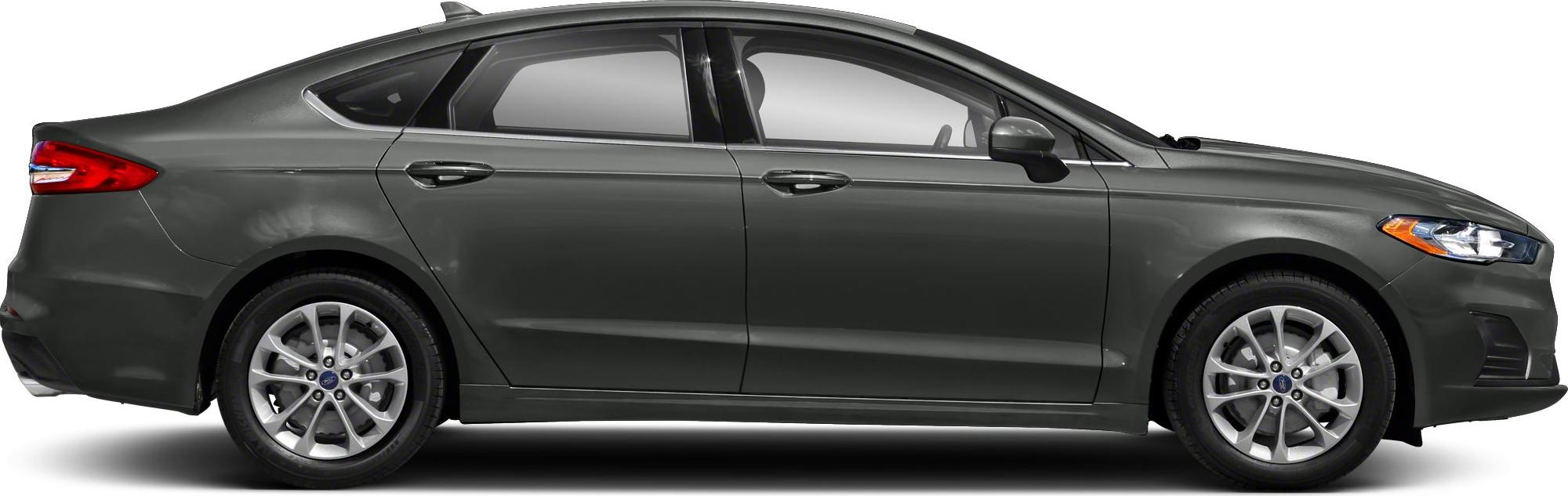 Side profile of a mid-size sedan with alloy wheels and streamlined body.