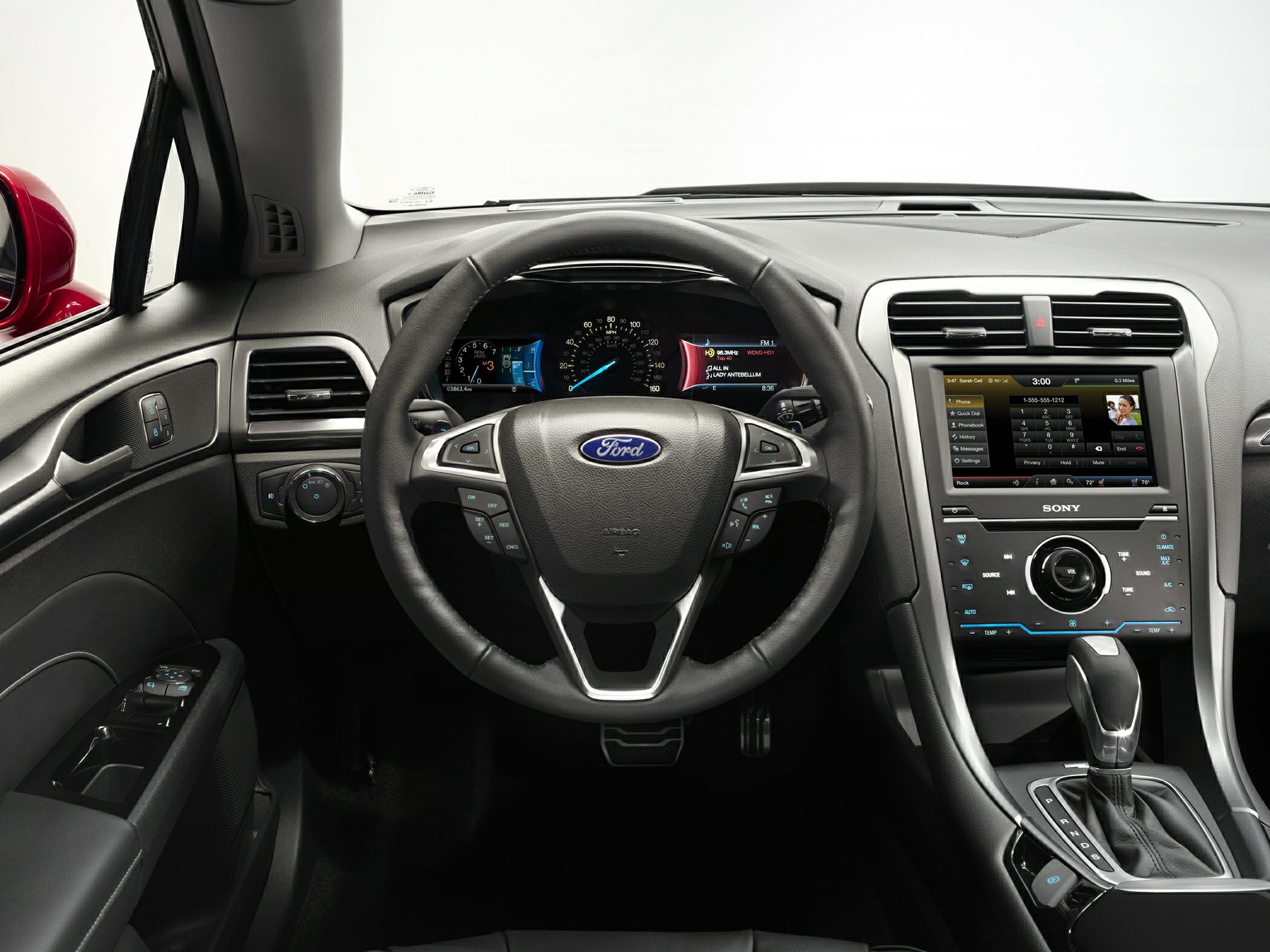 Dashboard with digital instrument cluster and touchscreen infotainment system