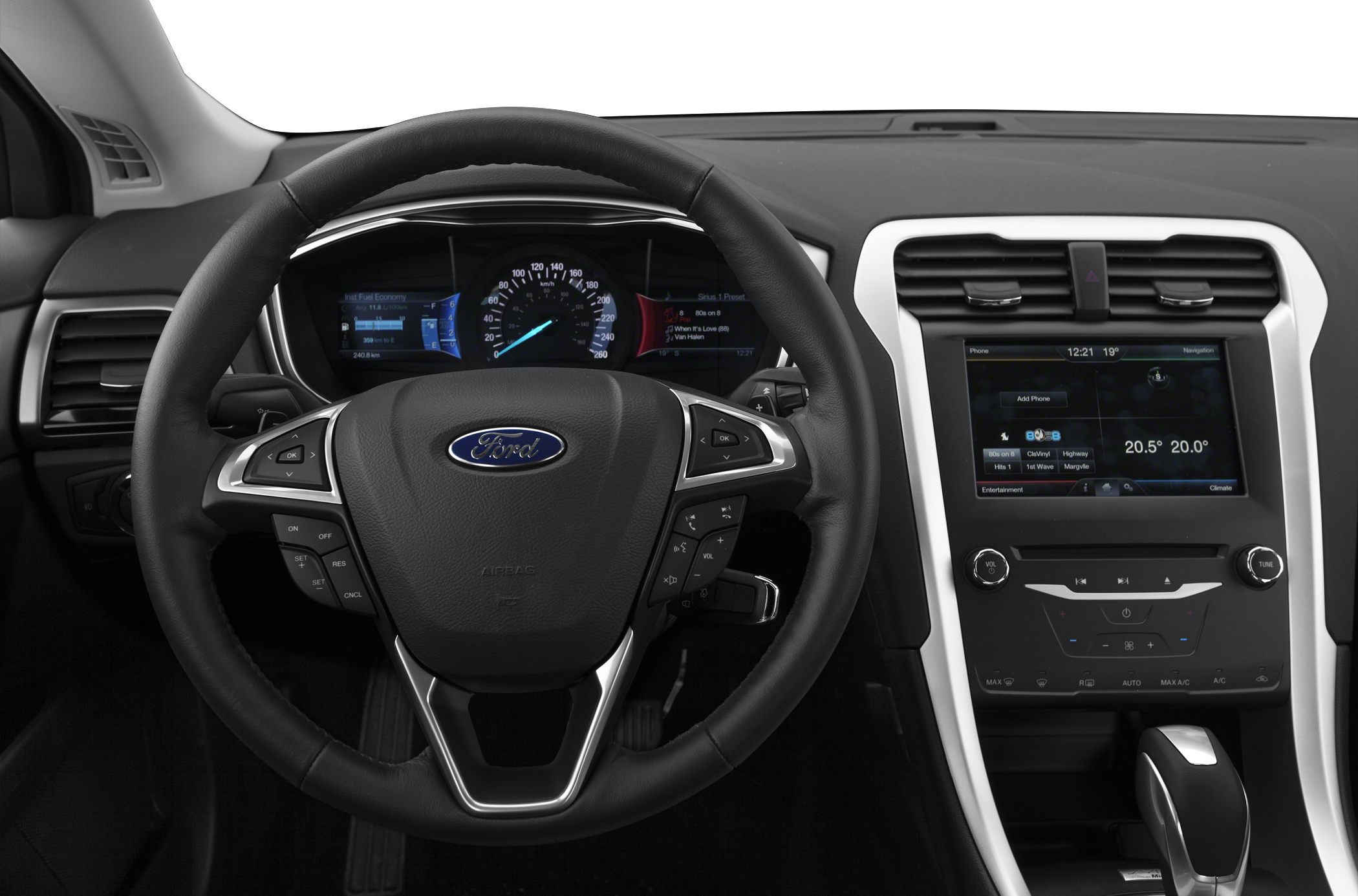 Steering wheel and touchscreen dashboard with instrument cluster