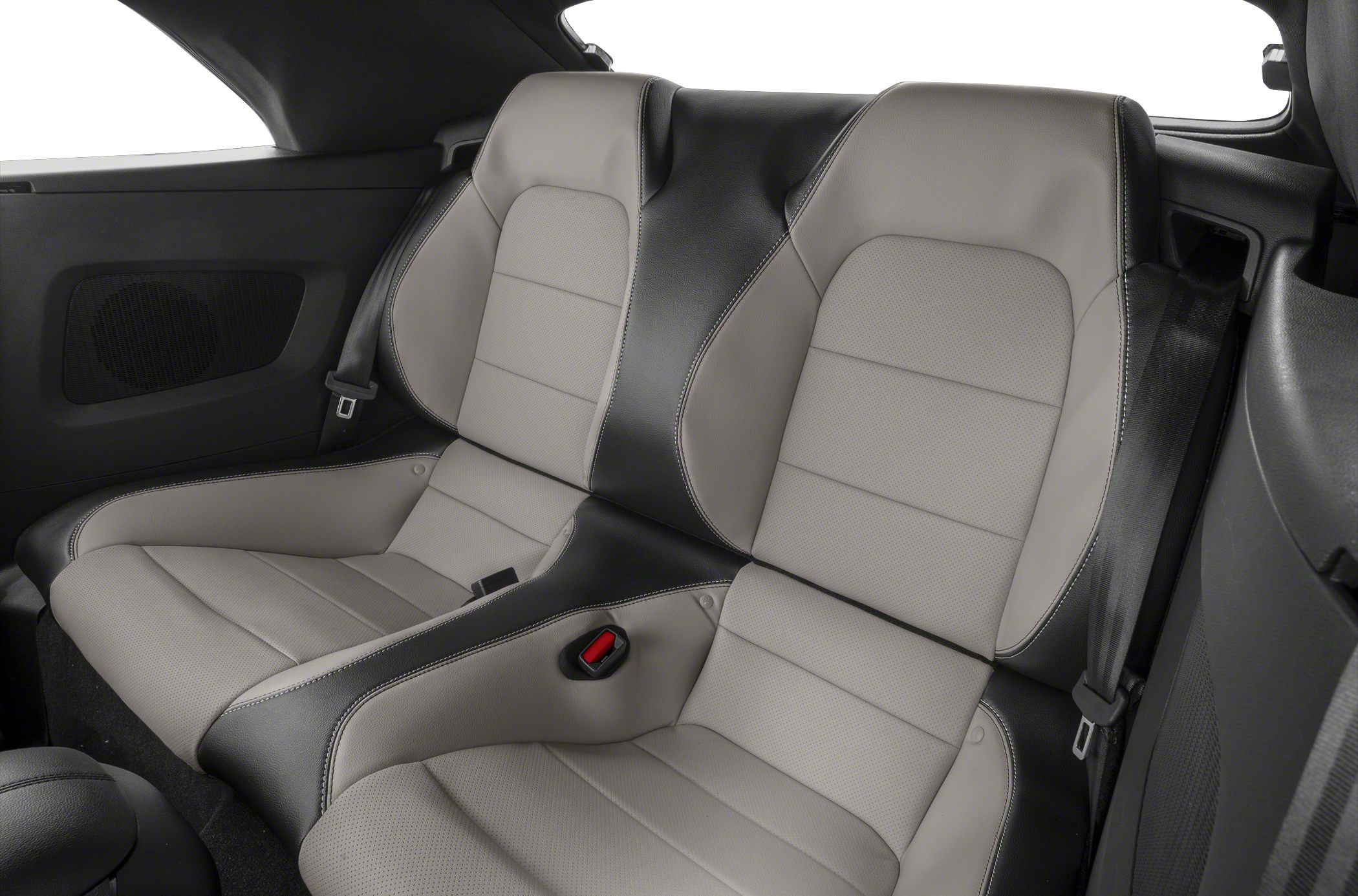 Rear two-tone perforated leather seats with integrated seatbelts