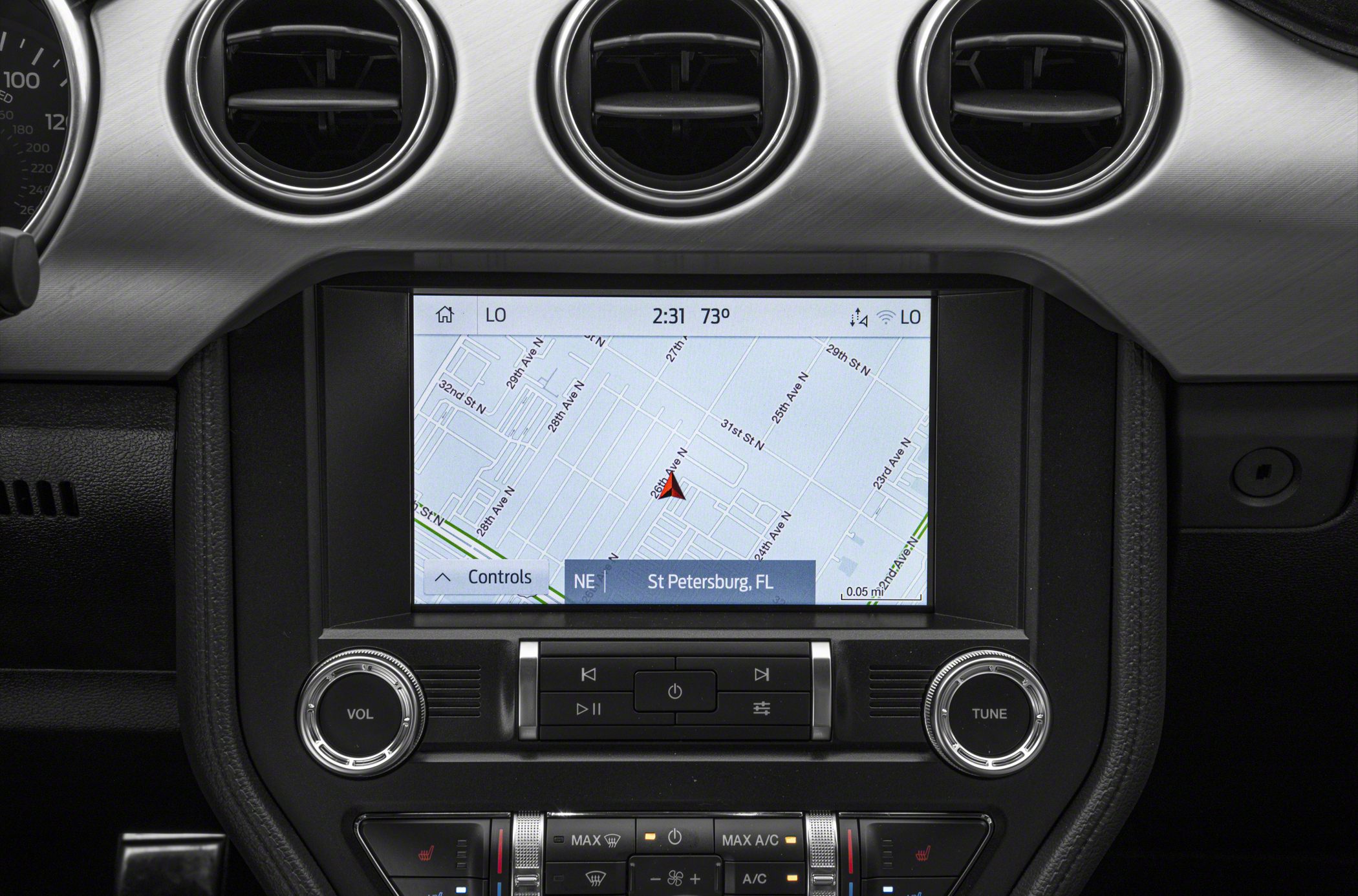Infotainment touchscreen with navigation and climate control panel