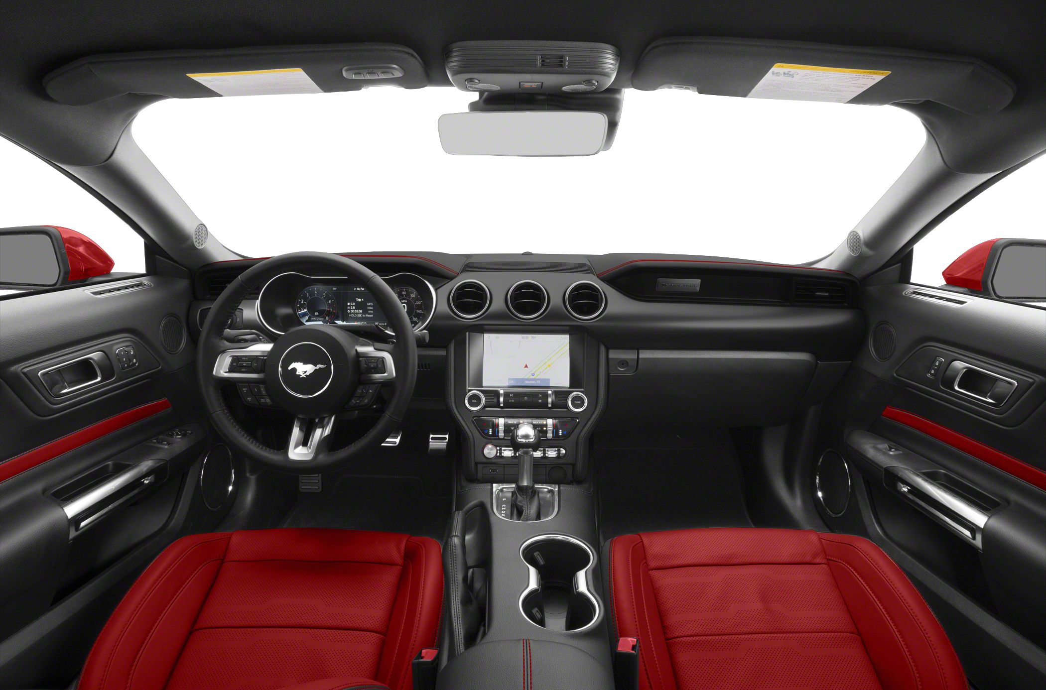 steering wheel dashboard red leather seats center console