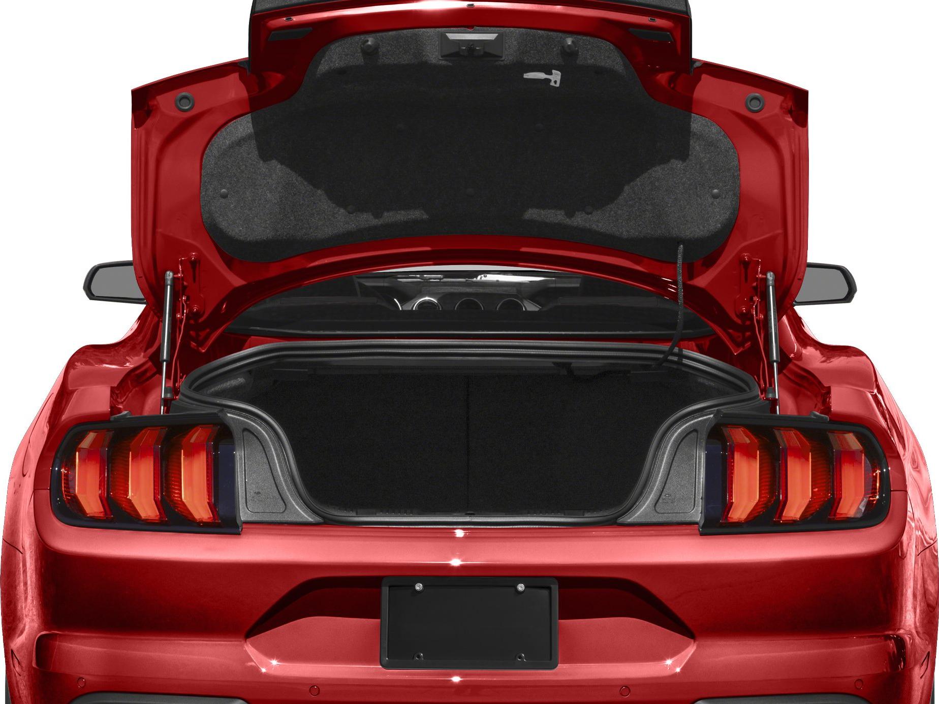 Open trunk with triple-segment taillights and rear panel in red
