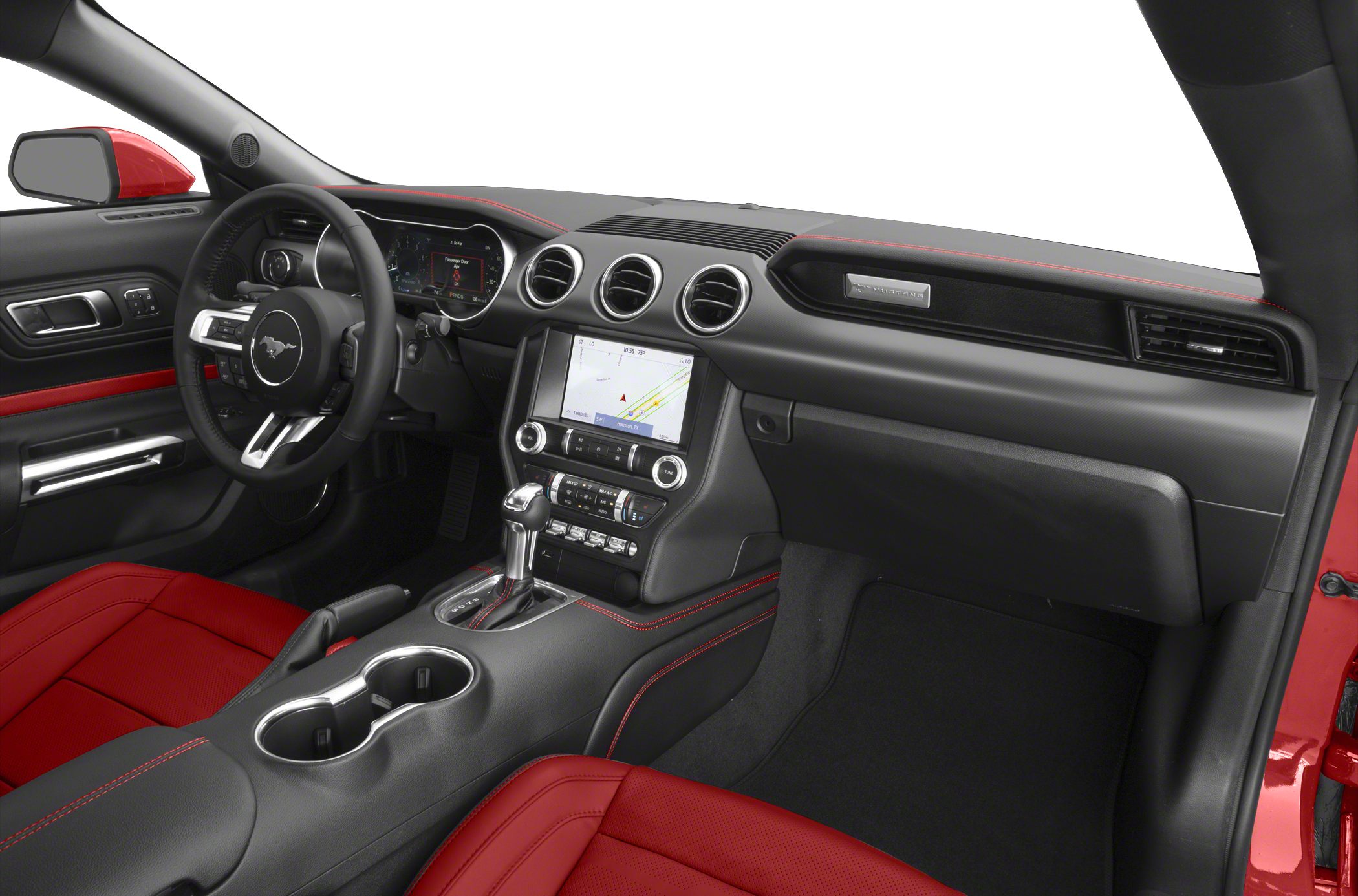 Red leather seats, digital instrument cluster, and modern center console