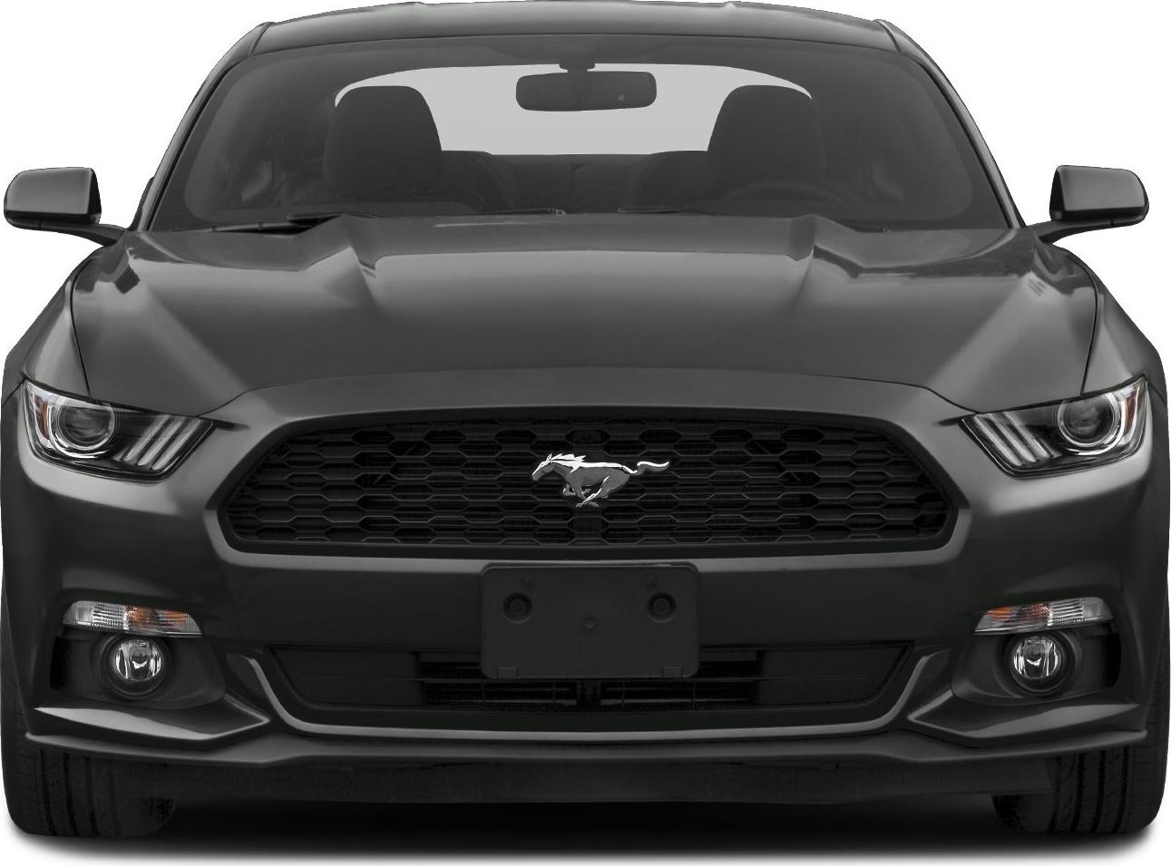 Front view with distinctive grille, pony emblem, and sharp headlights