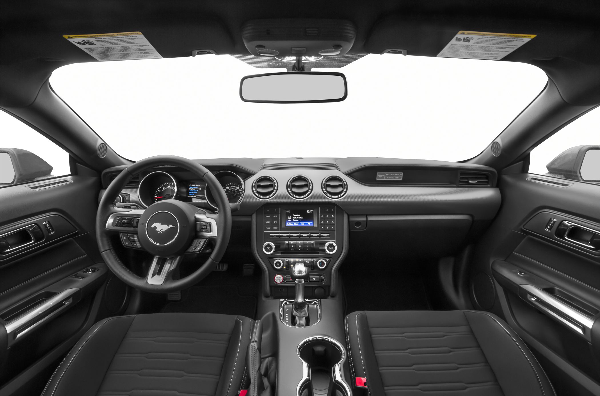 Steering wheel, dashboard, center console interior layout