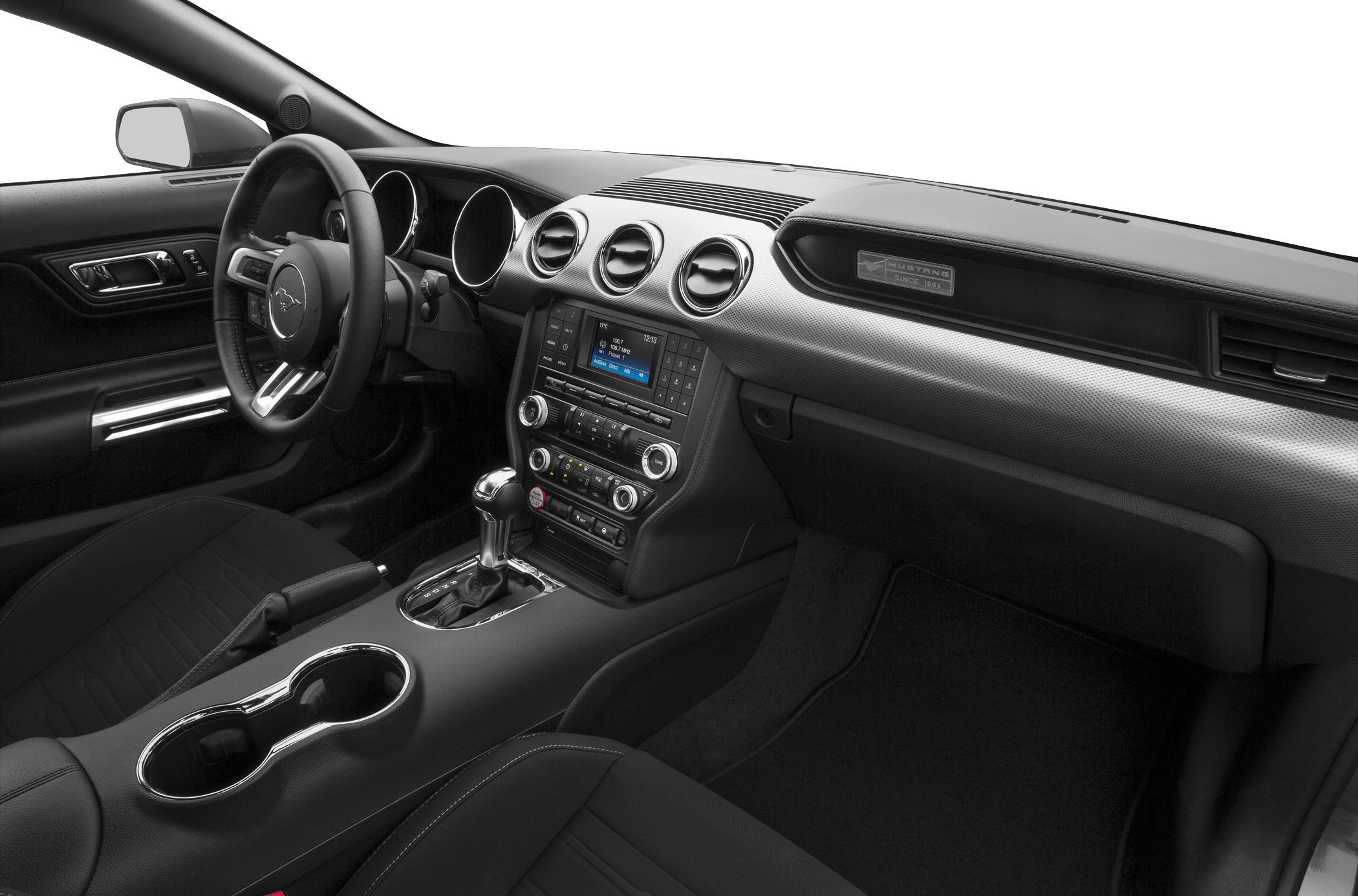 Dashboard and center console with gear shifter and air vents