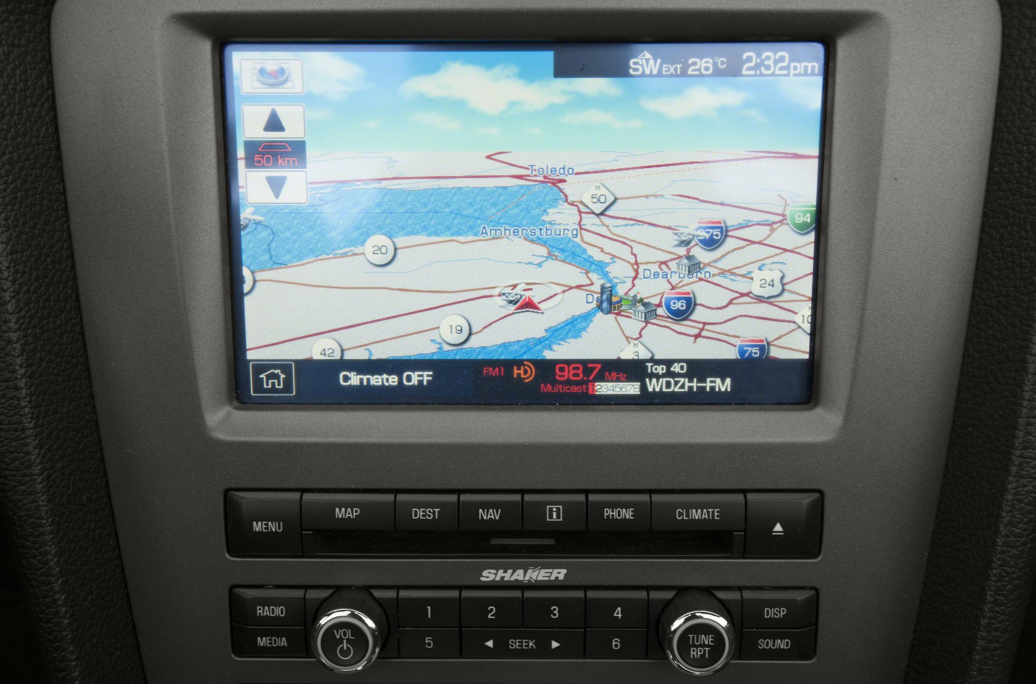 Touchscreen navigation and Shaker audio system with media controls