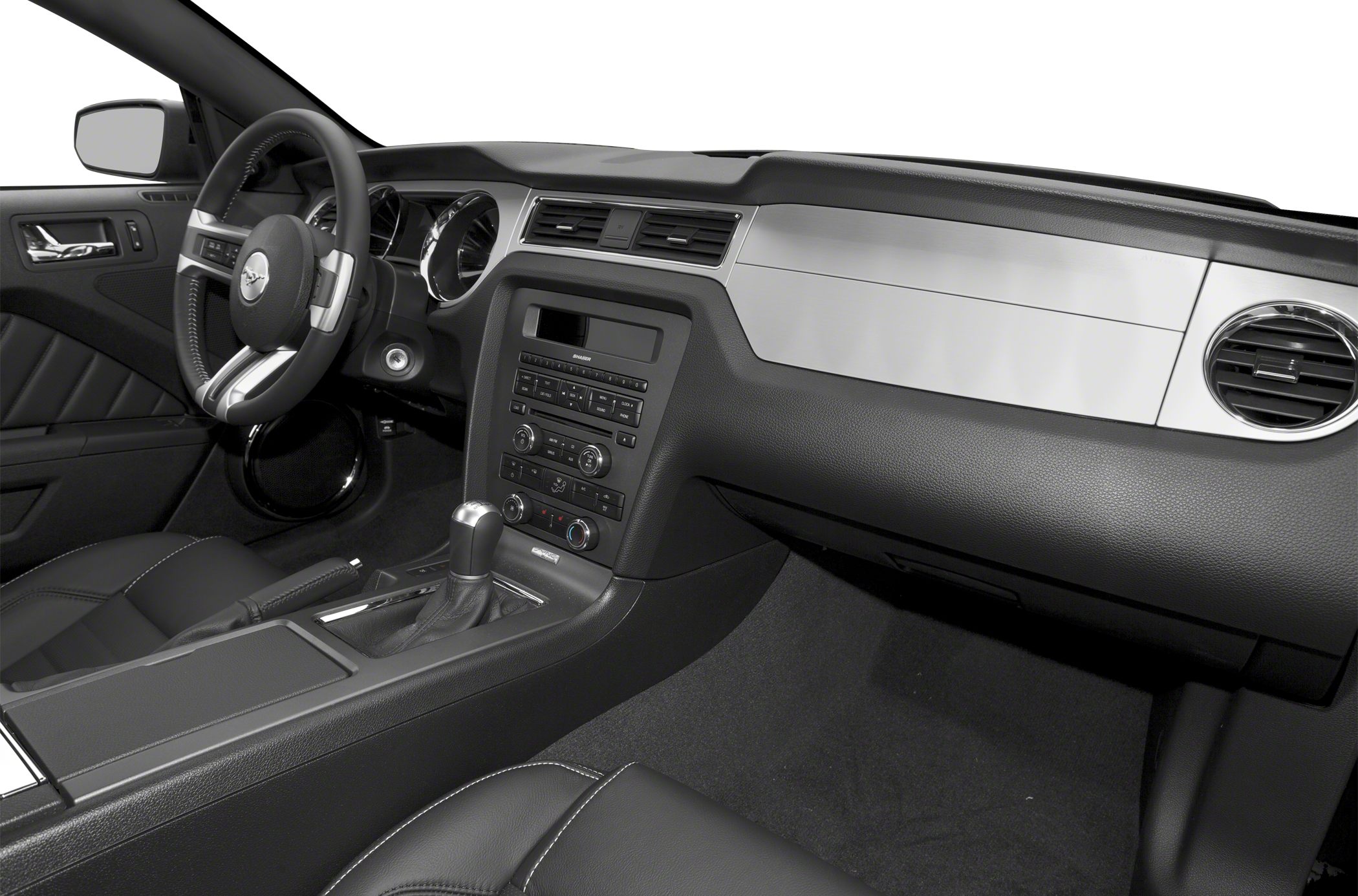 Dashboard and steering wheel with control panel and air vents