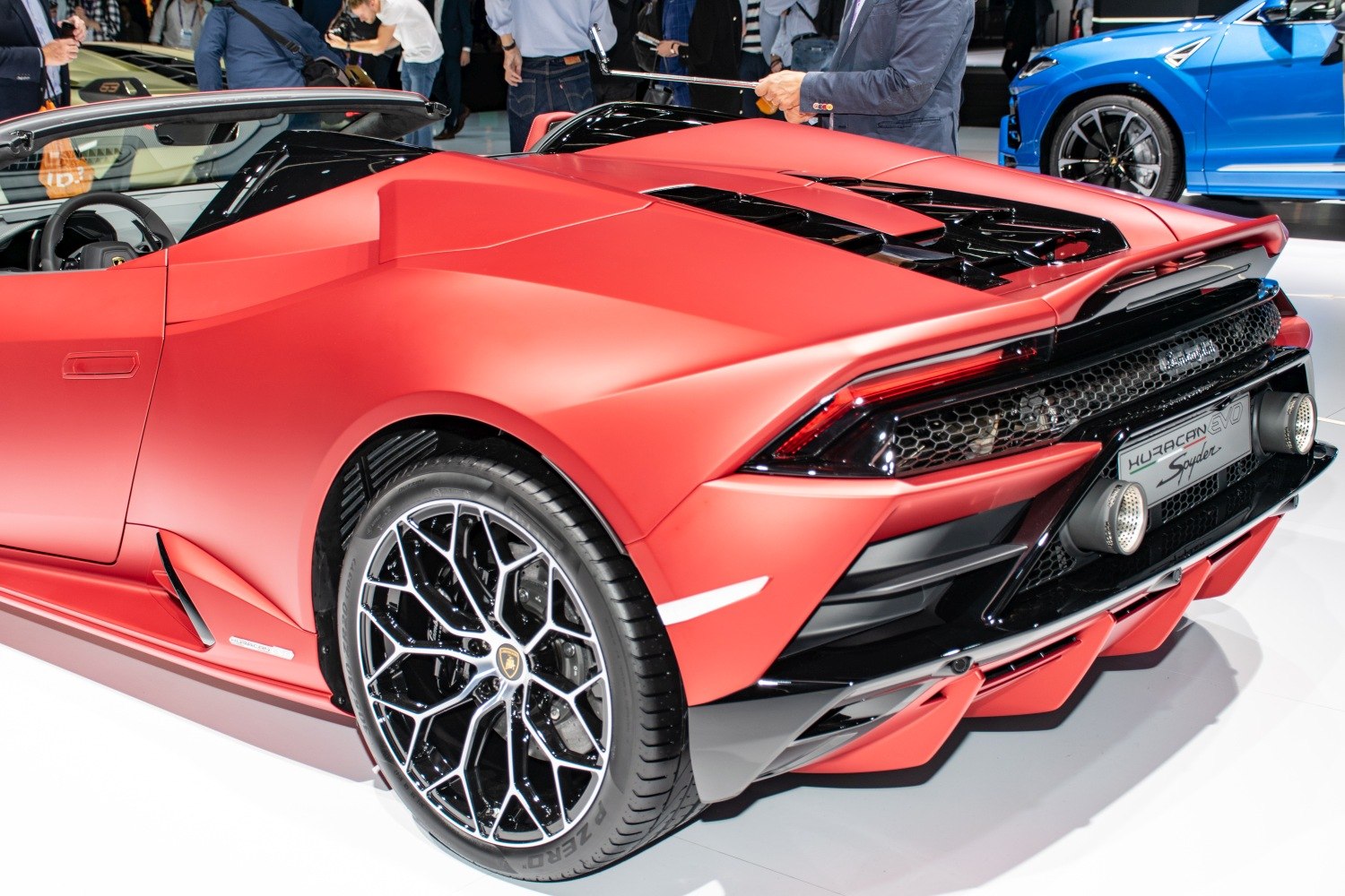 Rear section with aerodynamic diffuser and intricate alloy wheel design.