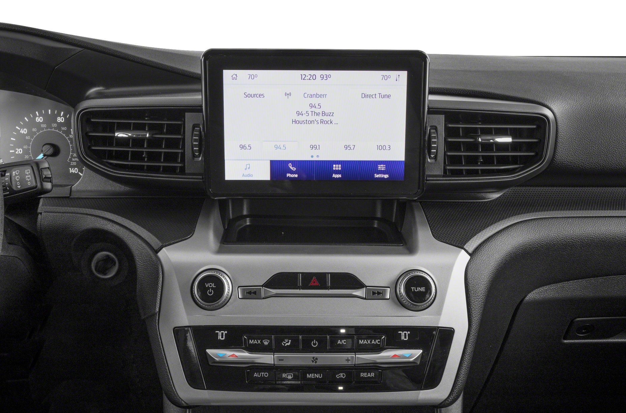 Touchscreen infotainment with dual-zone climate control and dashboard vents