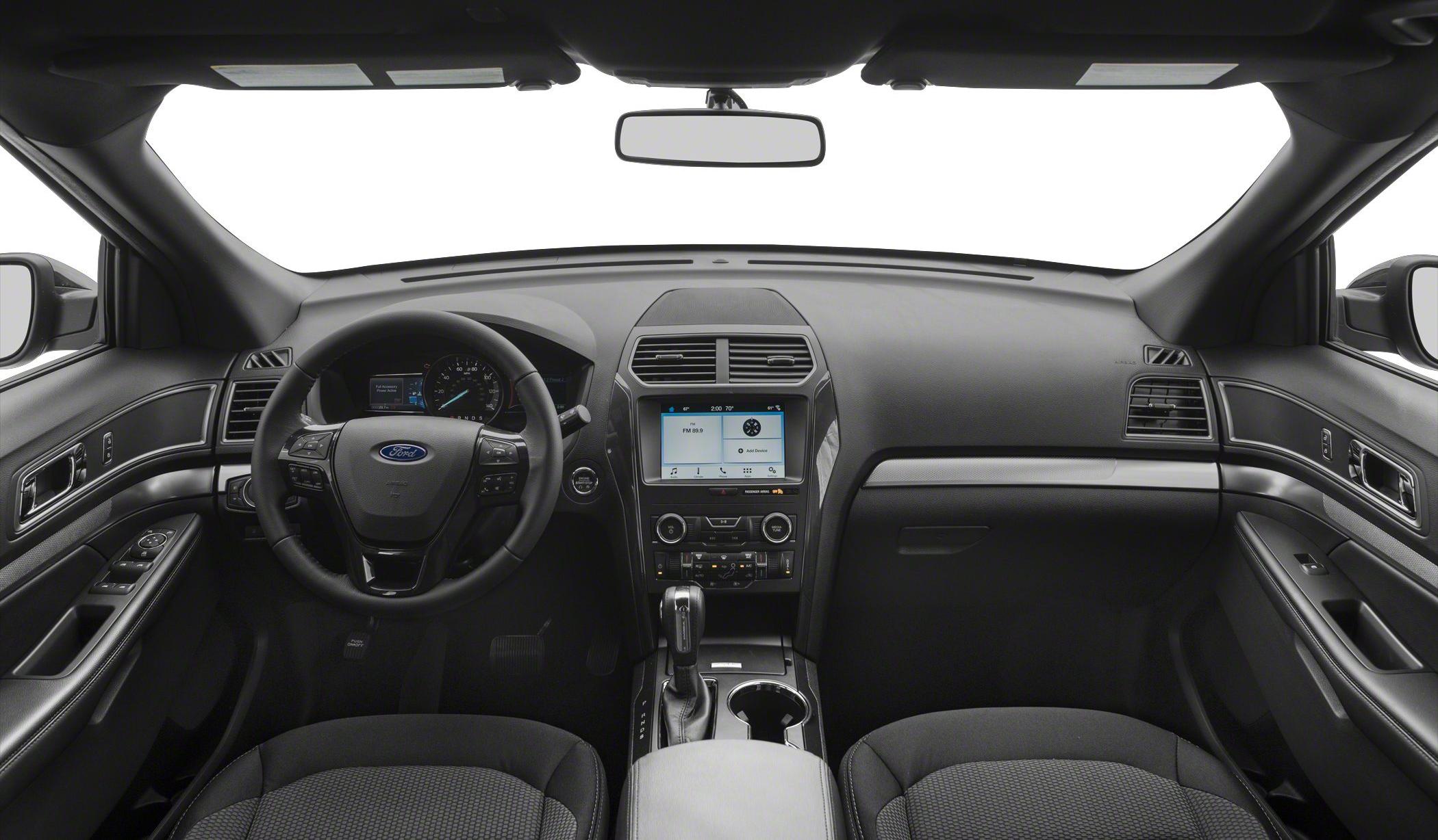 Dashboard with steering wheel, center console, and infotainment system