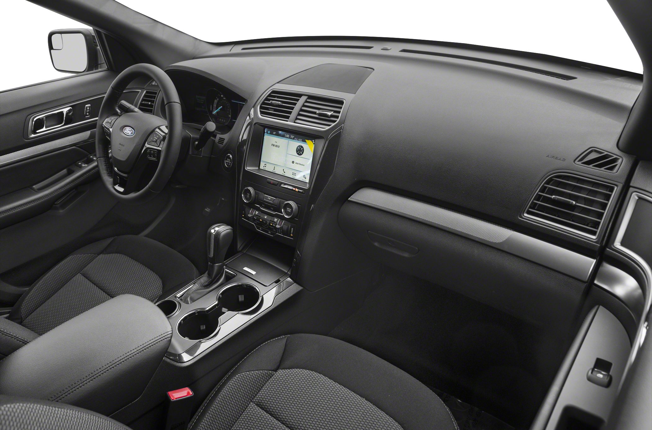 Dashboard with touchscreen infotainment and ergonomic center console