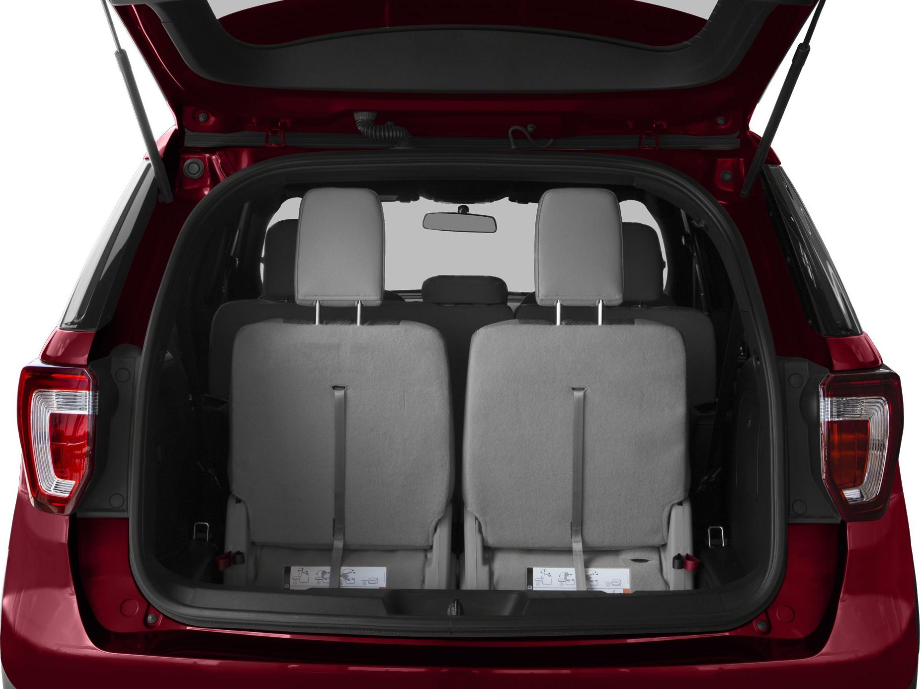 Rear cargo space with foldable back seats and open hatch