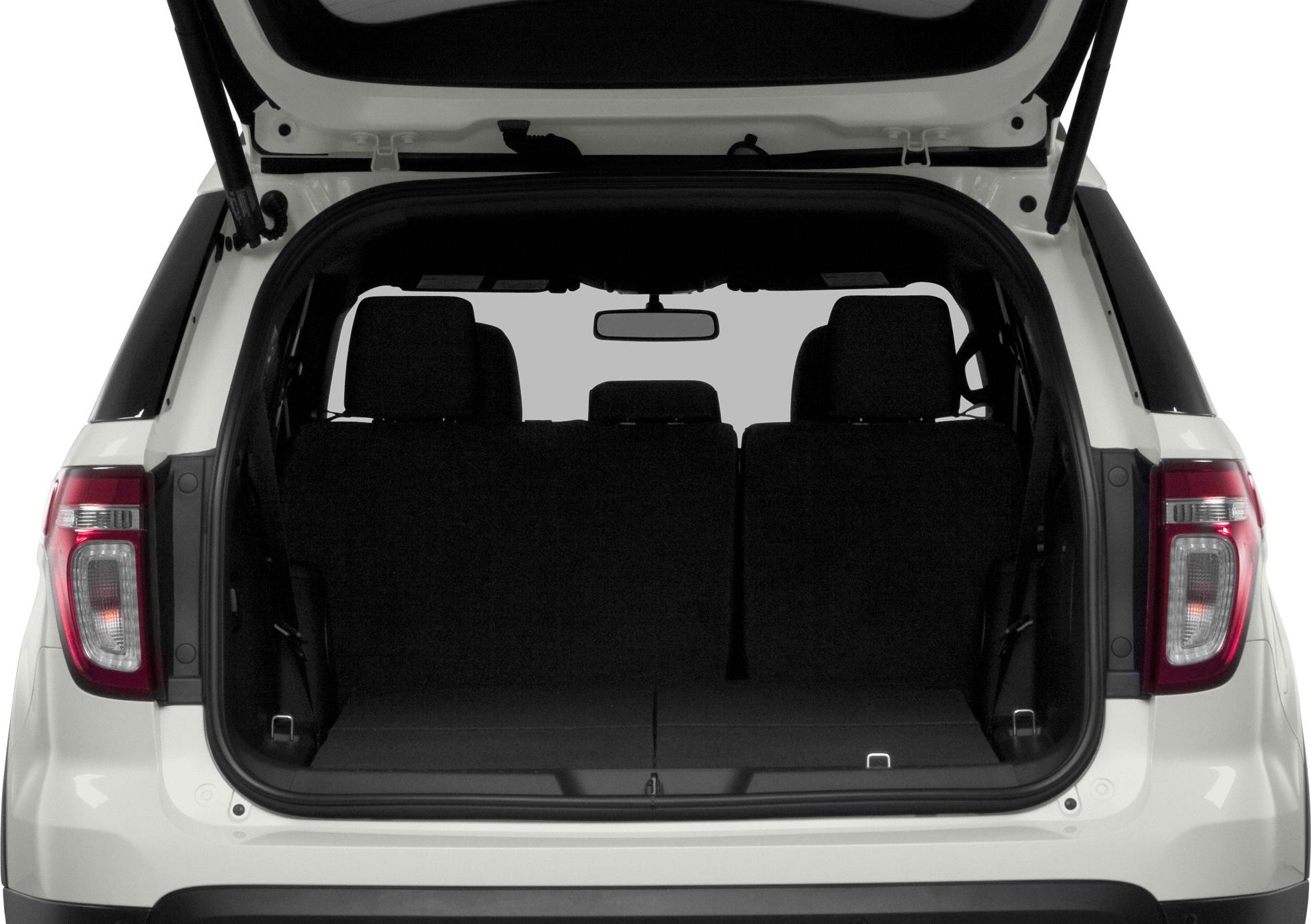 Open rear cargo area and tailgate with visible rear seatbacks