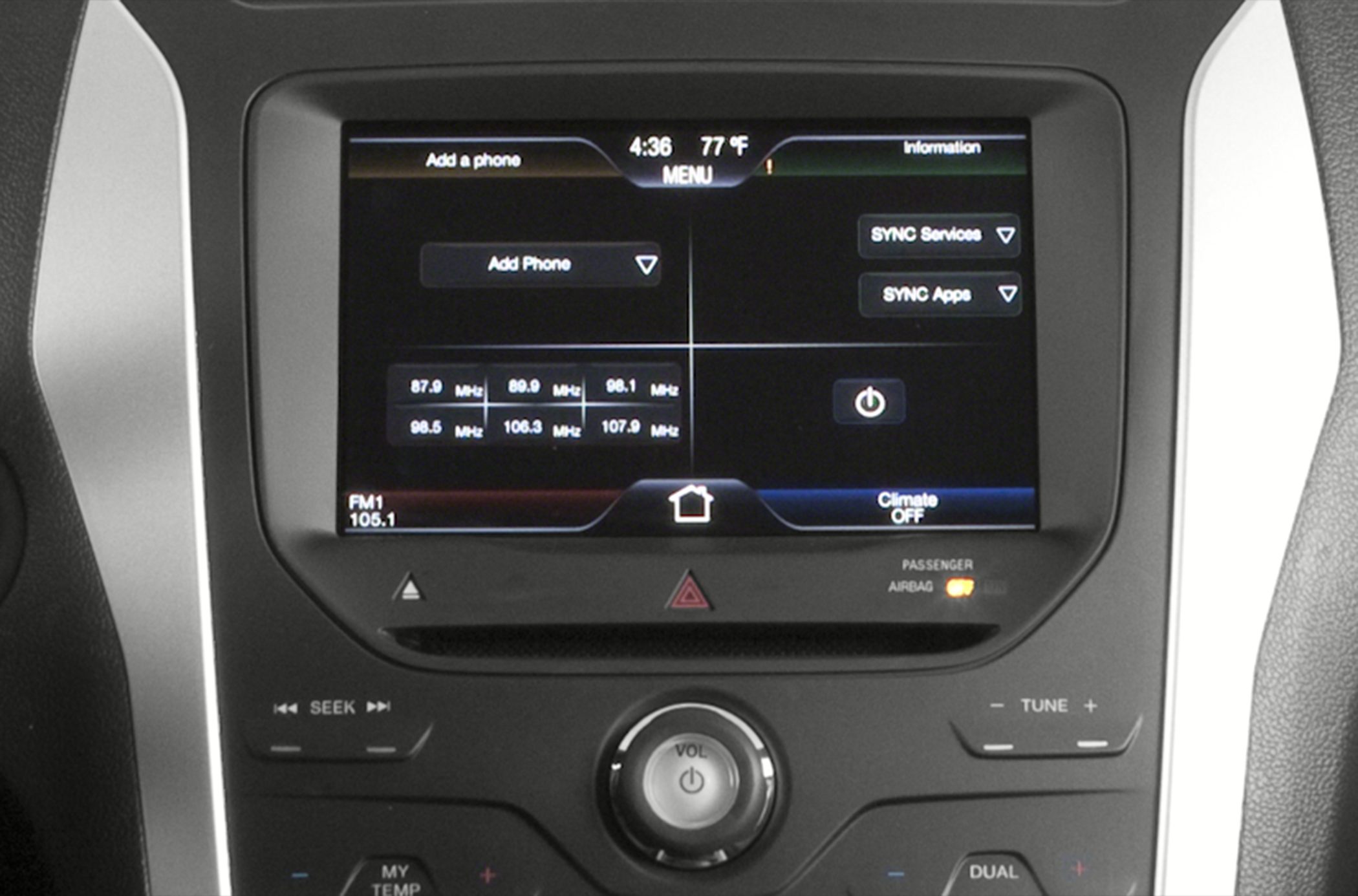 SYNC infotainment touchscreen with radio and phone options