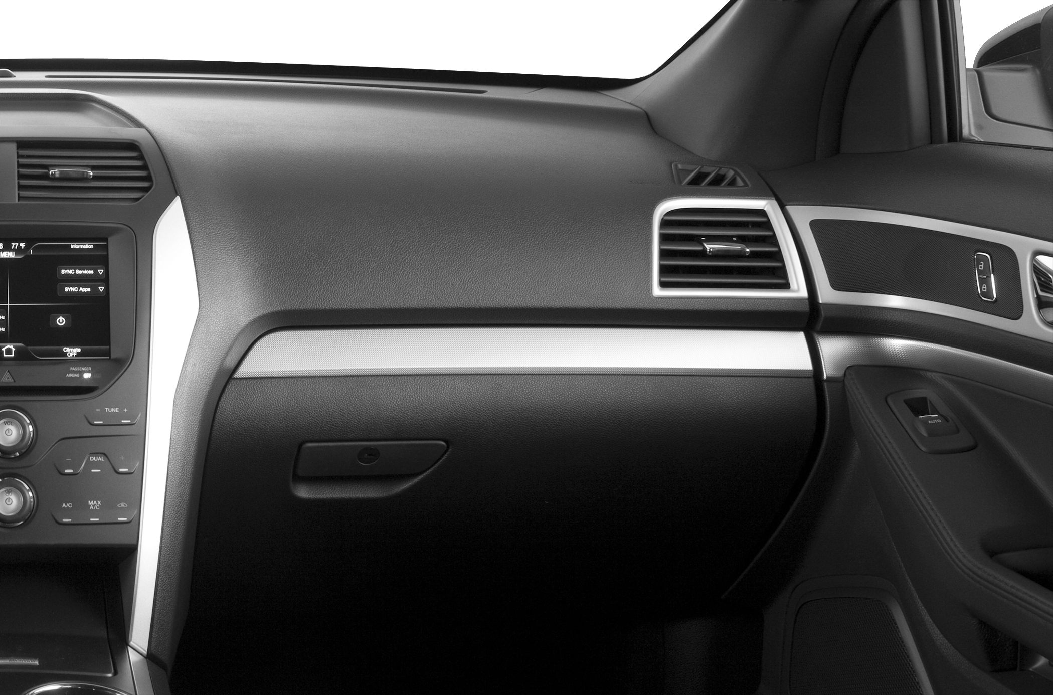 Dashboard, glove compartment, air vents, and front passenger door panel