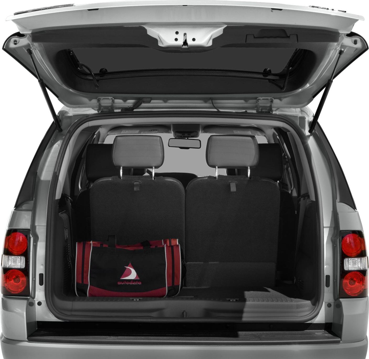 Open rear hatch with visible rear seats and cargo bag