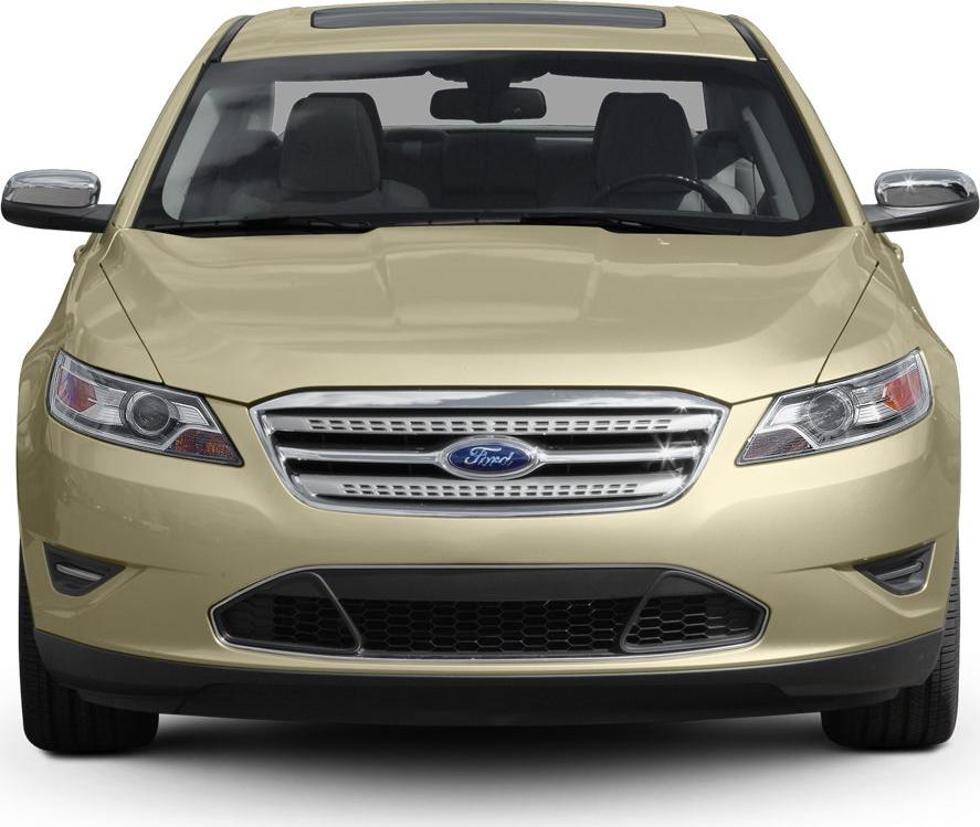 Front view with chrome grille and angular headlights