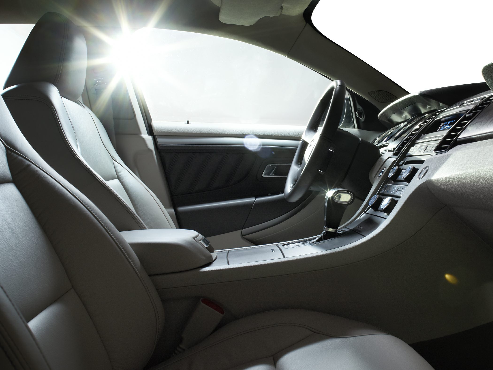 Modern car interior with dashboard and gear shift