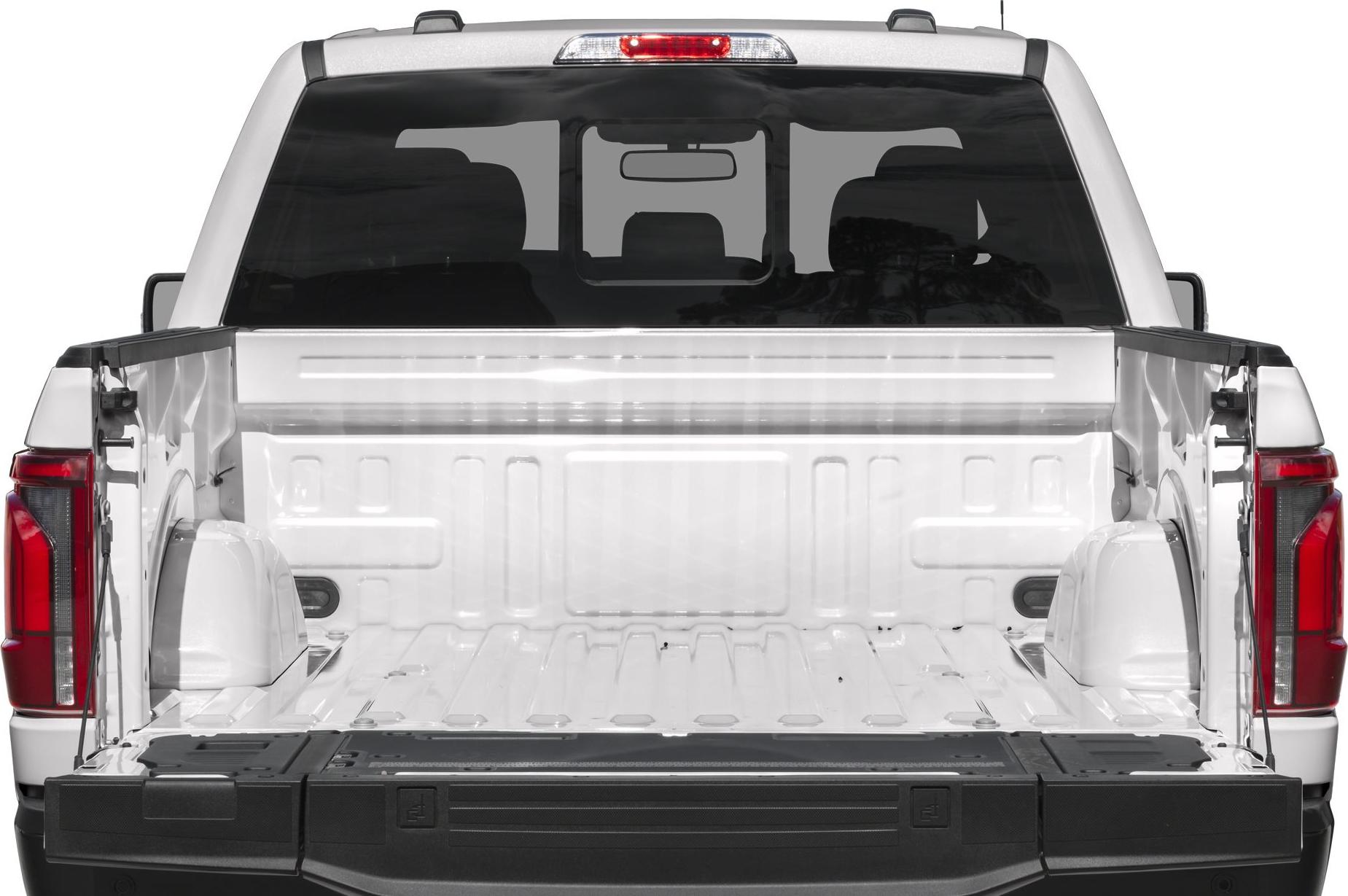Open cargo bed with modern tailgate on a 2024 pickup truck