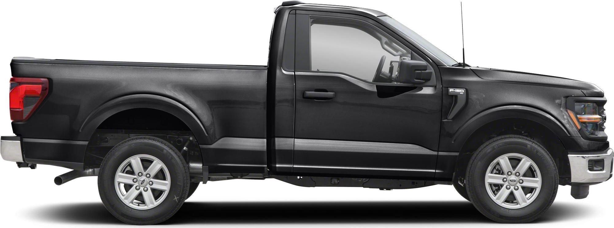 Black regular cab pickup truck side profile with modern wheels