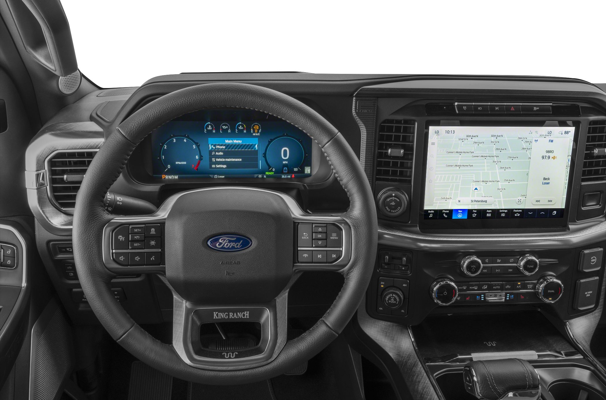 Digital instrument cluster and touchscreen infotainment in vehicle interior