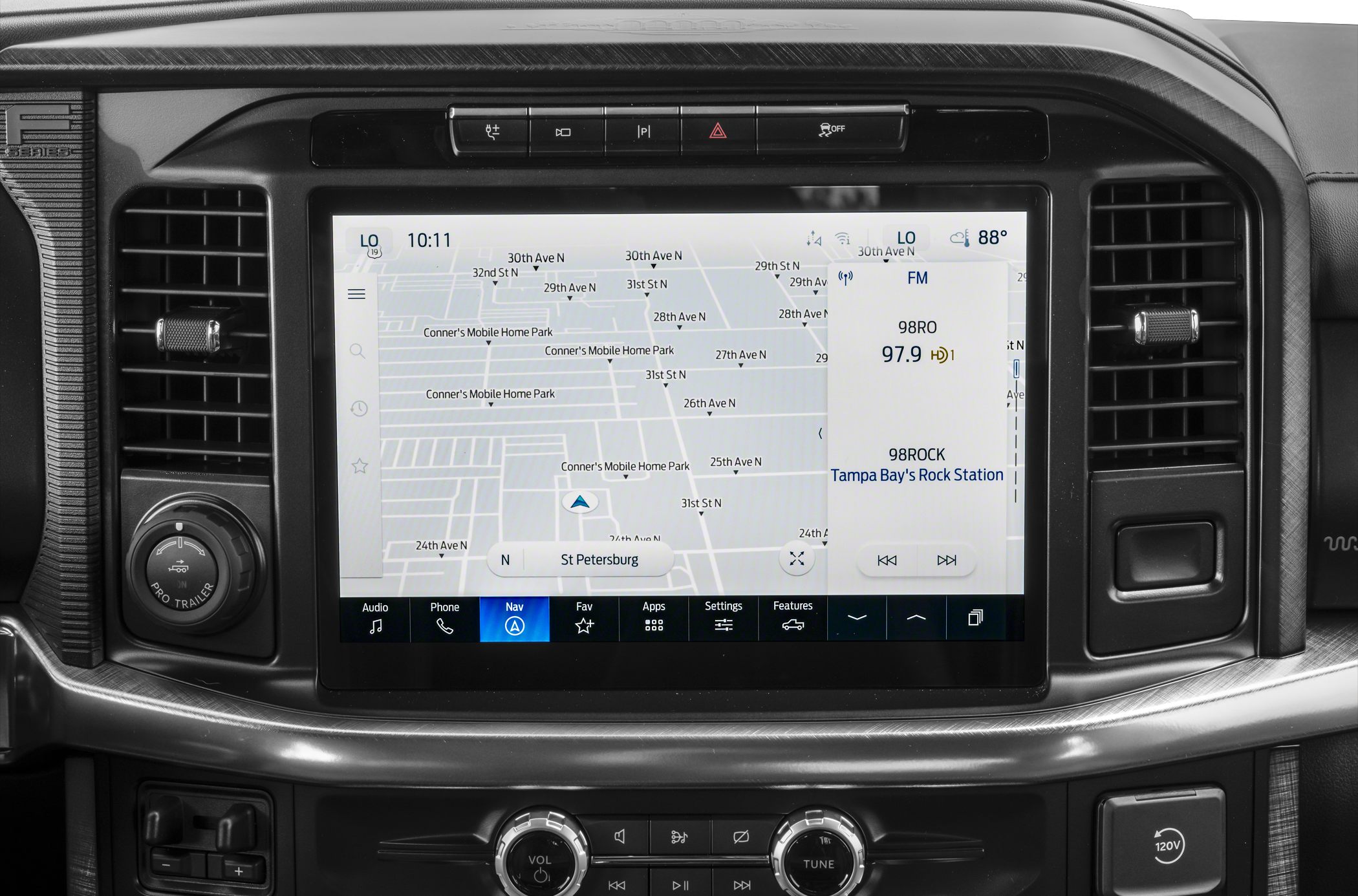 Touchscreen infotainment with navigation and audio controls