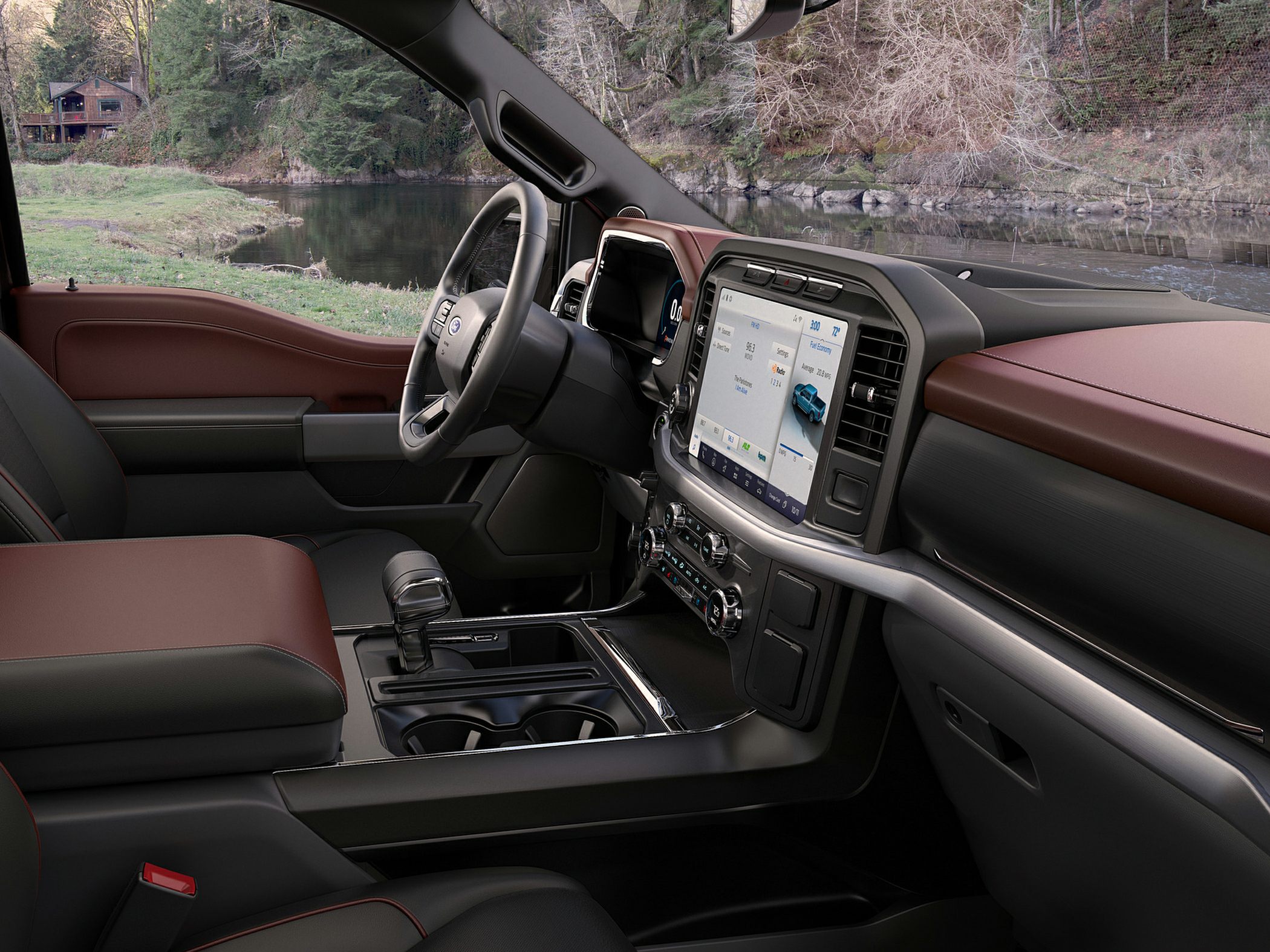 Modern truck interior with digital dashboard and premium materials