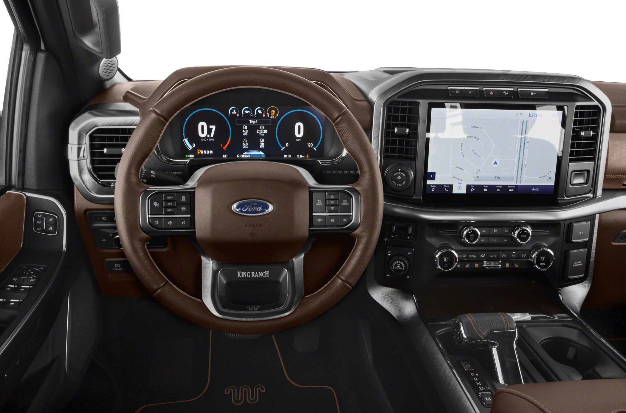 Digital instrument cluster and infotainment screen in luxury truck interior
