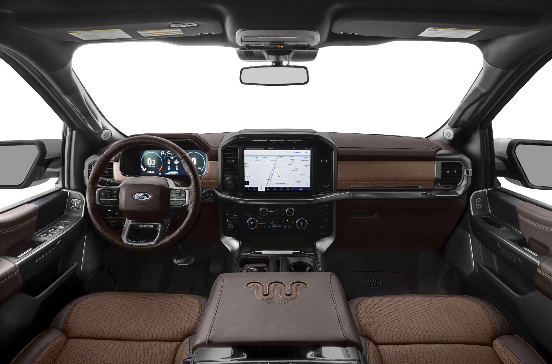 Brown leather seats, digital dashboard, navigation system, and advanced controls