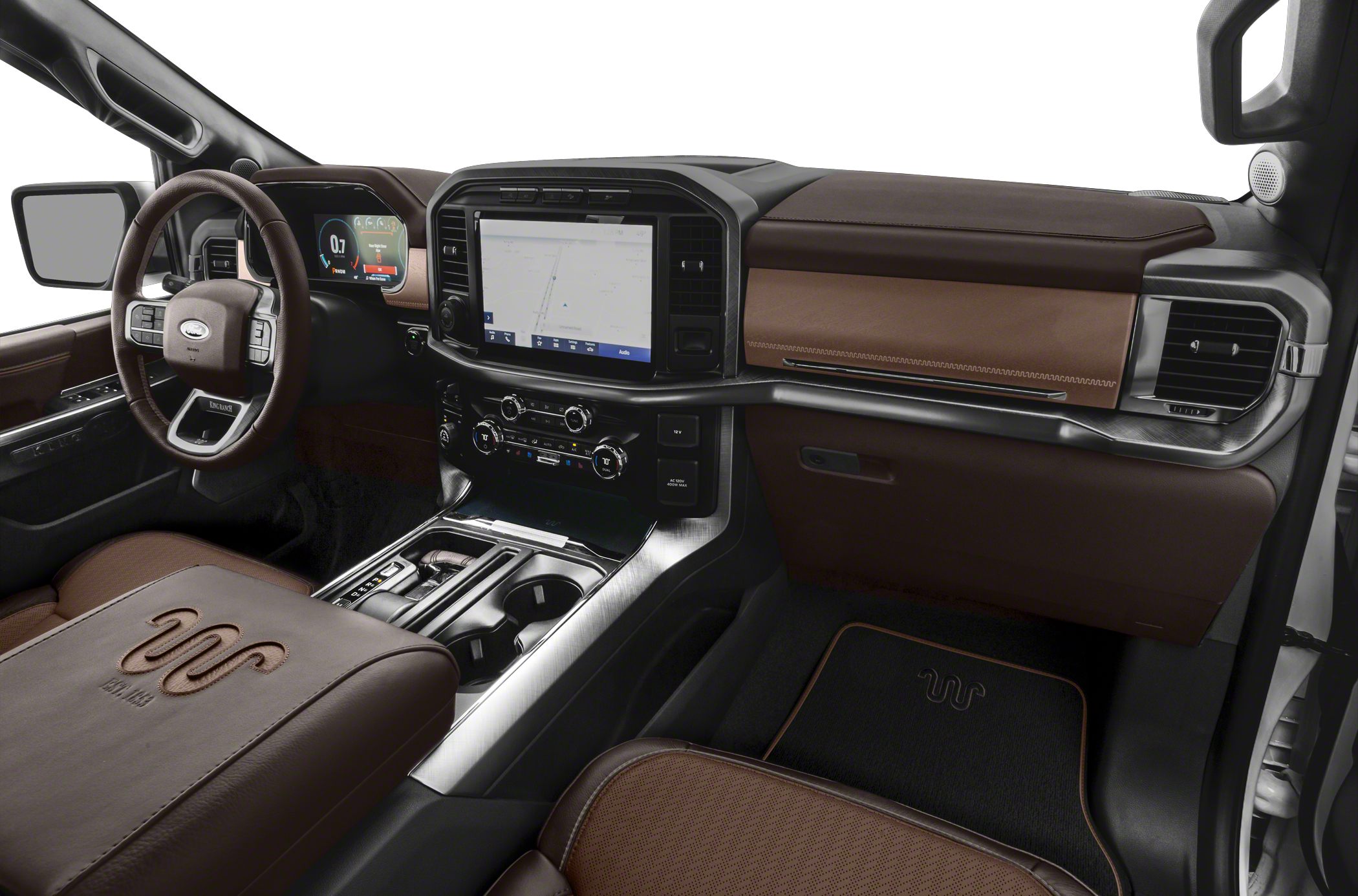Luxury truck interior with digital dashboard and touchscreen infotainment