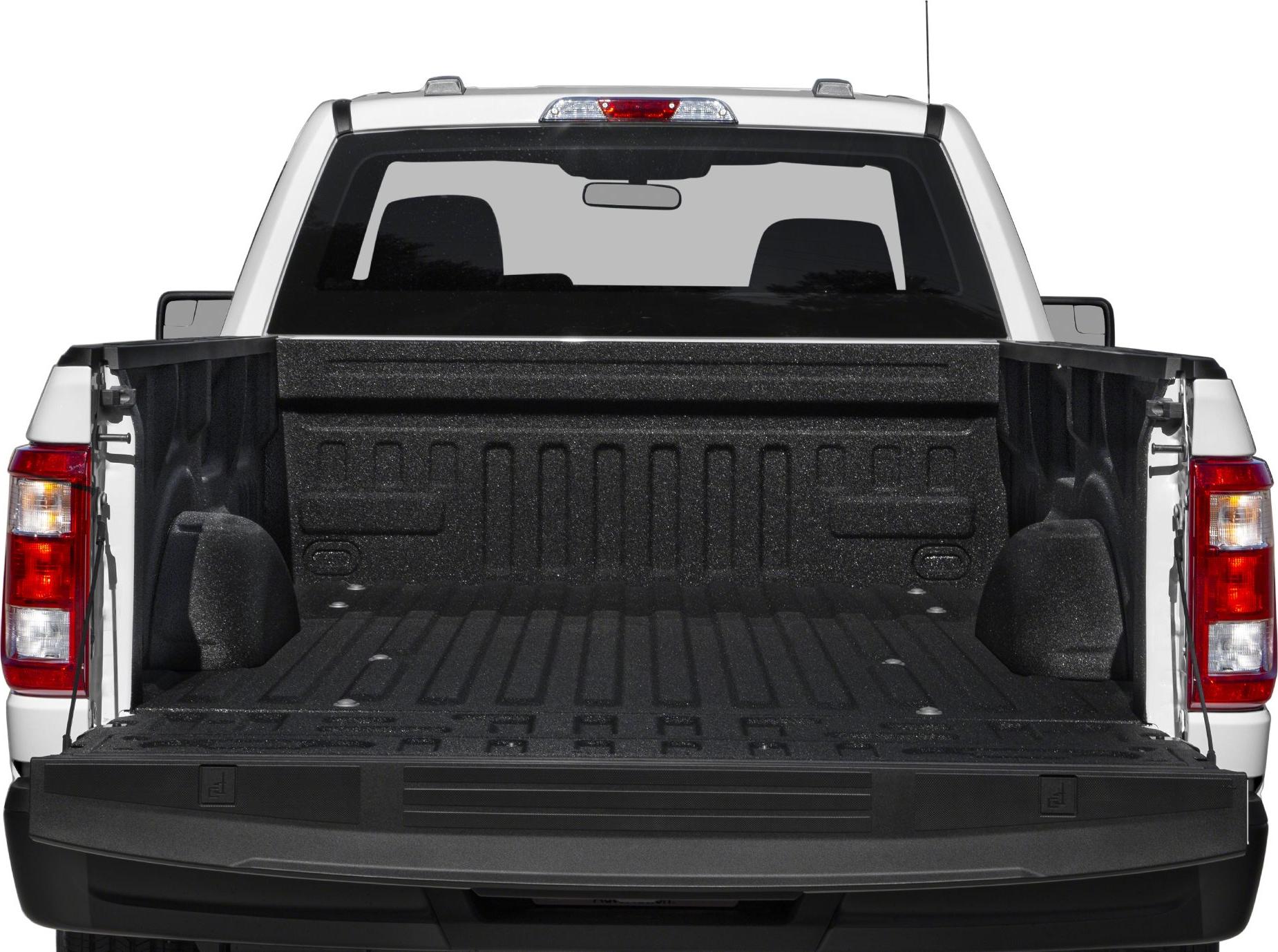 Open truck bed with textured liner and tailgate down