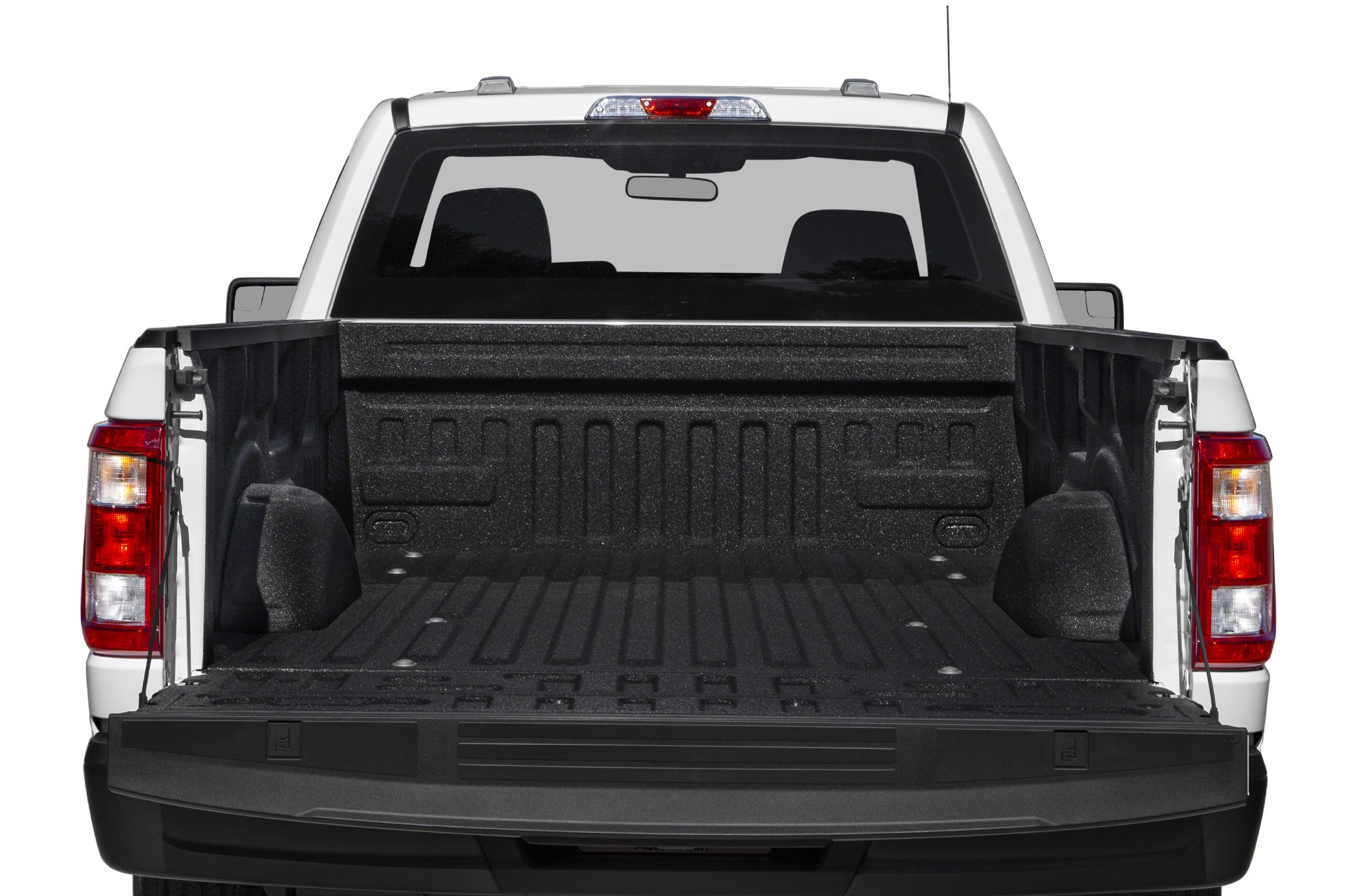 Open truck bed with liner and tailgate down
