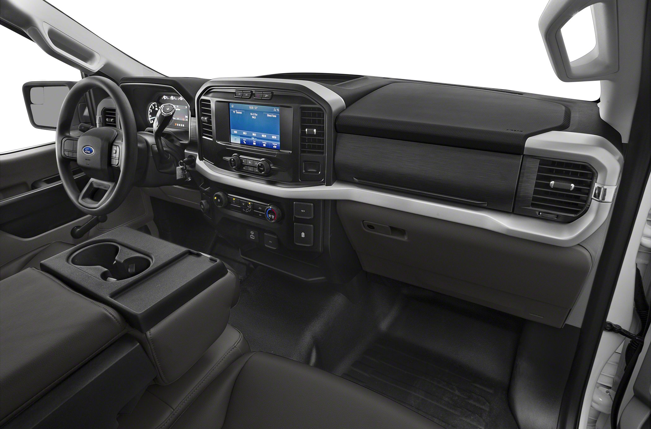 Modern dashboard and center console with touchscreen and controls.