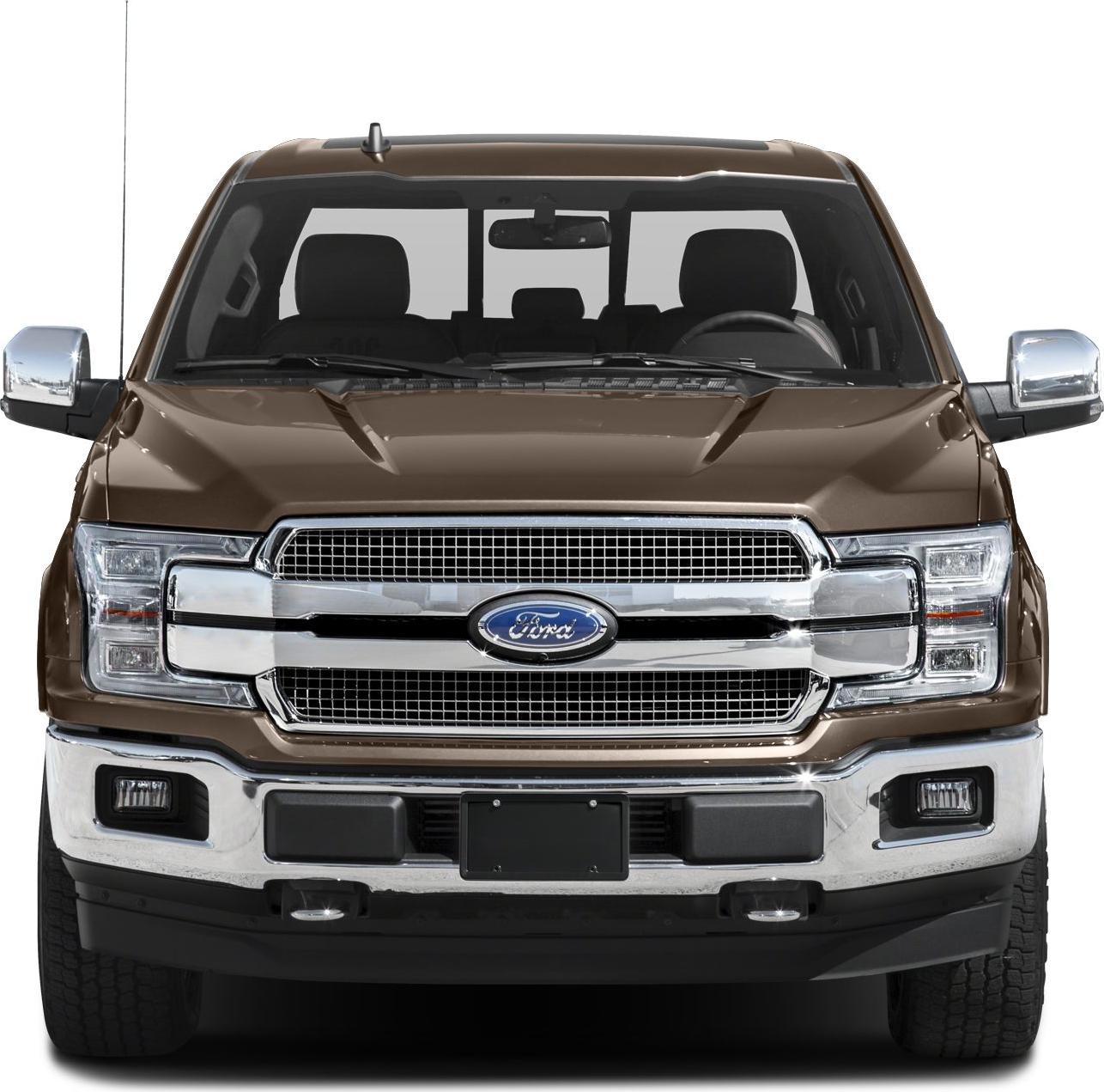 Front grille, headlights, and bumper of a pickup truck with chrome details