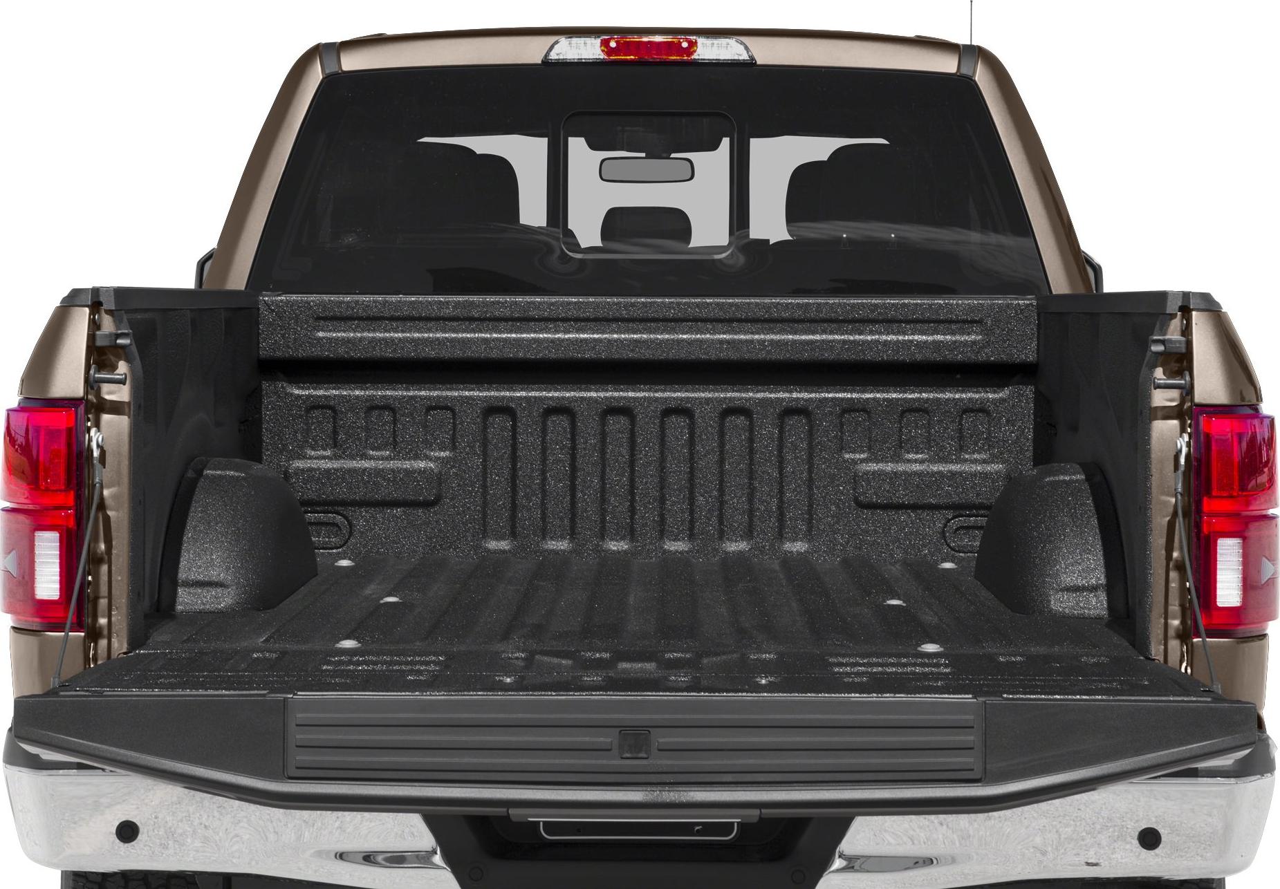 Open pickup truck bed and tailgate rear view
