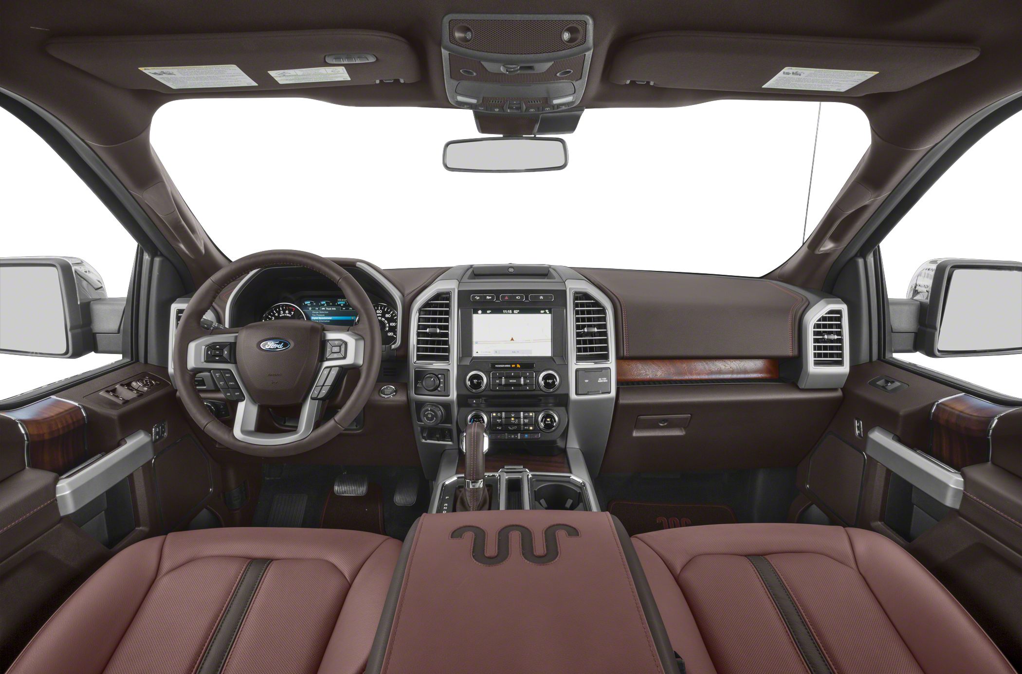 Modern dashboard and luxury cabin interior with steering wheel and center console