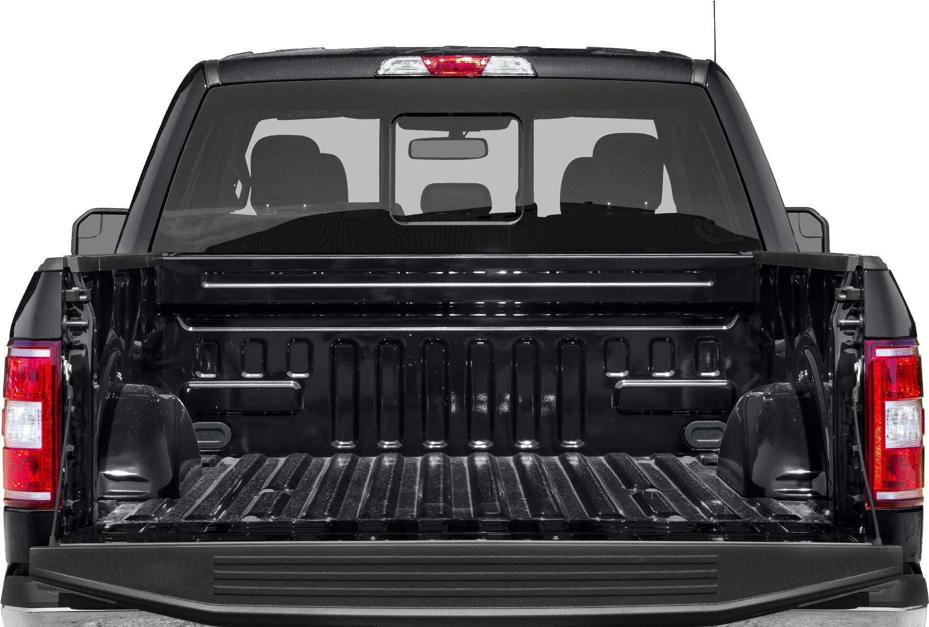 Spacious pickup truck bed and open tailgate rear view