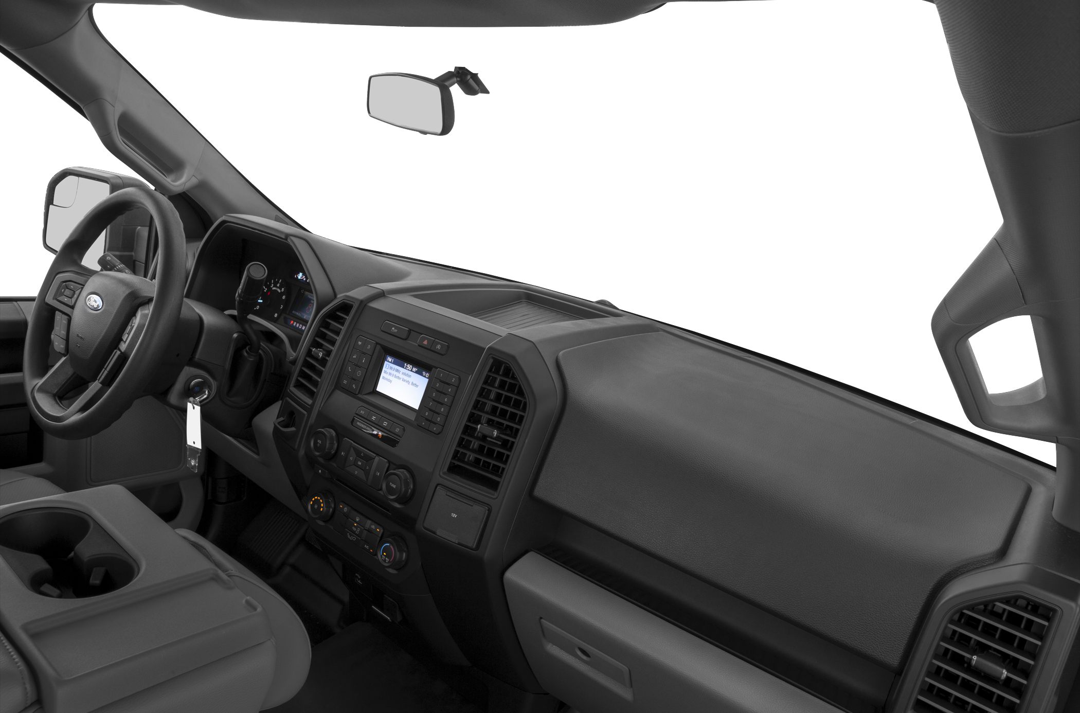 Dashboard and steering wheel with control panel and center console