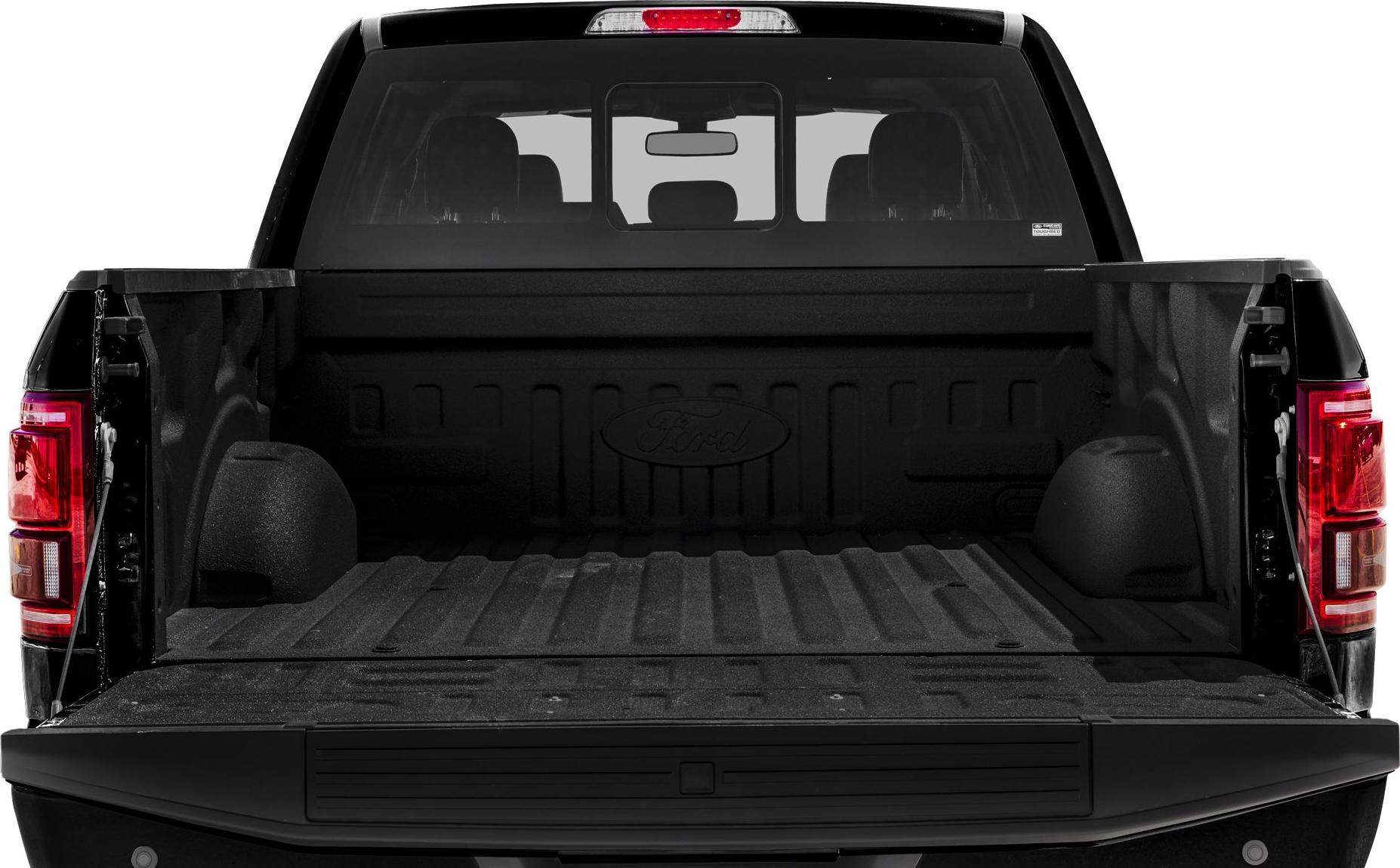 Open truck bed and tailgate with rear window view.
