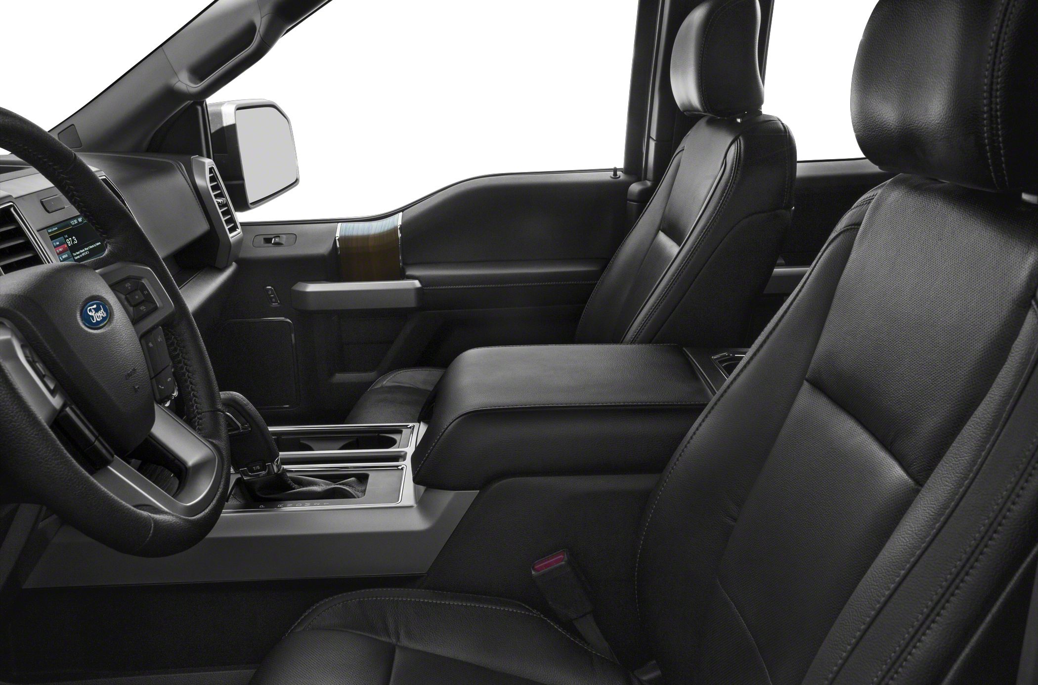 Black leather seats and center console with gear shift