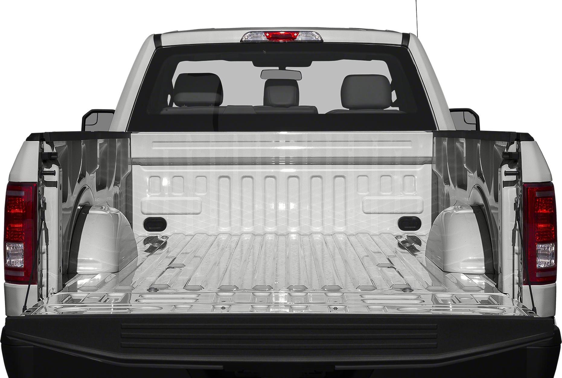 Rear view of pickup truck bed and tailgate with open cargo space