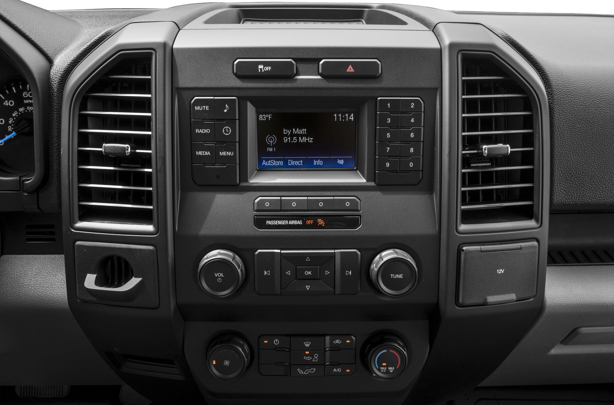 Center console with radio and climate control panel