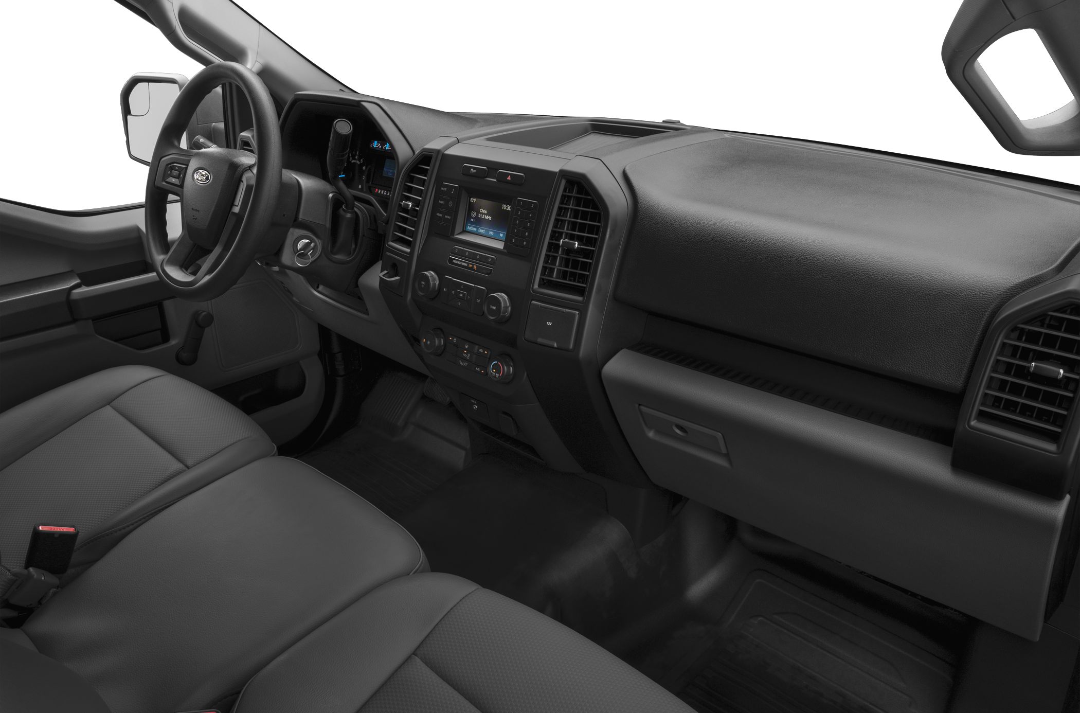 Dashboard and steering wheel of a truck interior