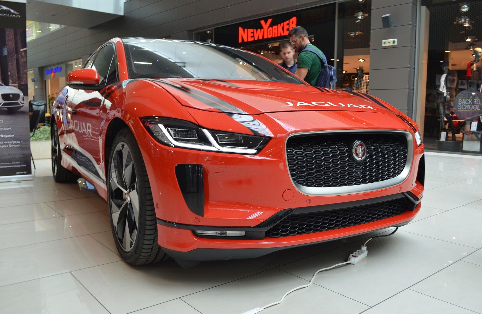 Close-up of Jaguar I-Pace front with LED headlights and grille