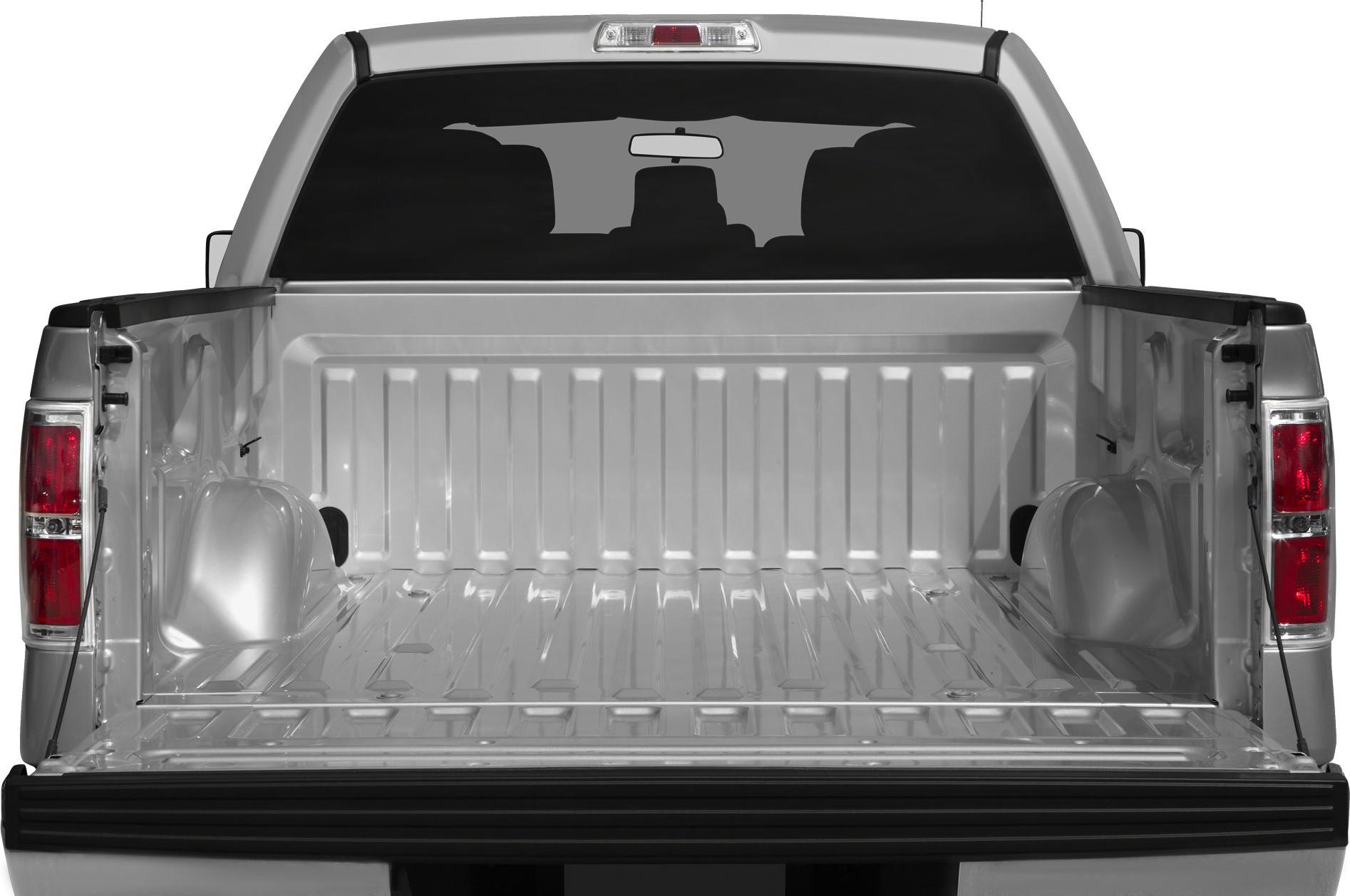 Open truck bed and lowered tailgate rear view