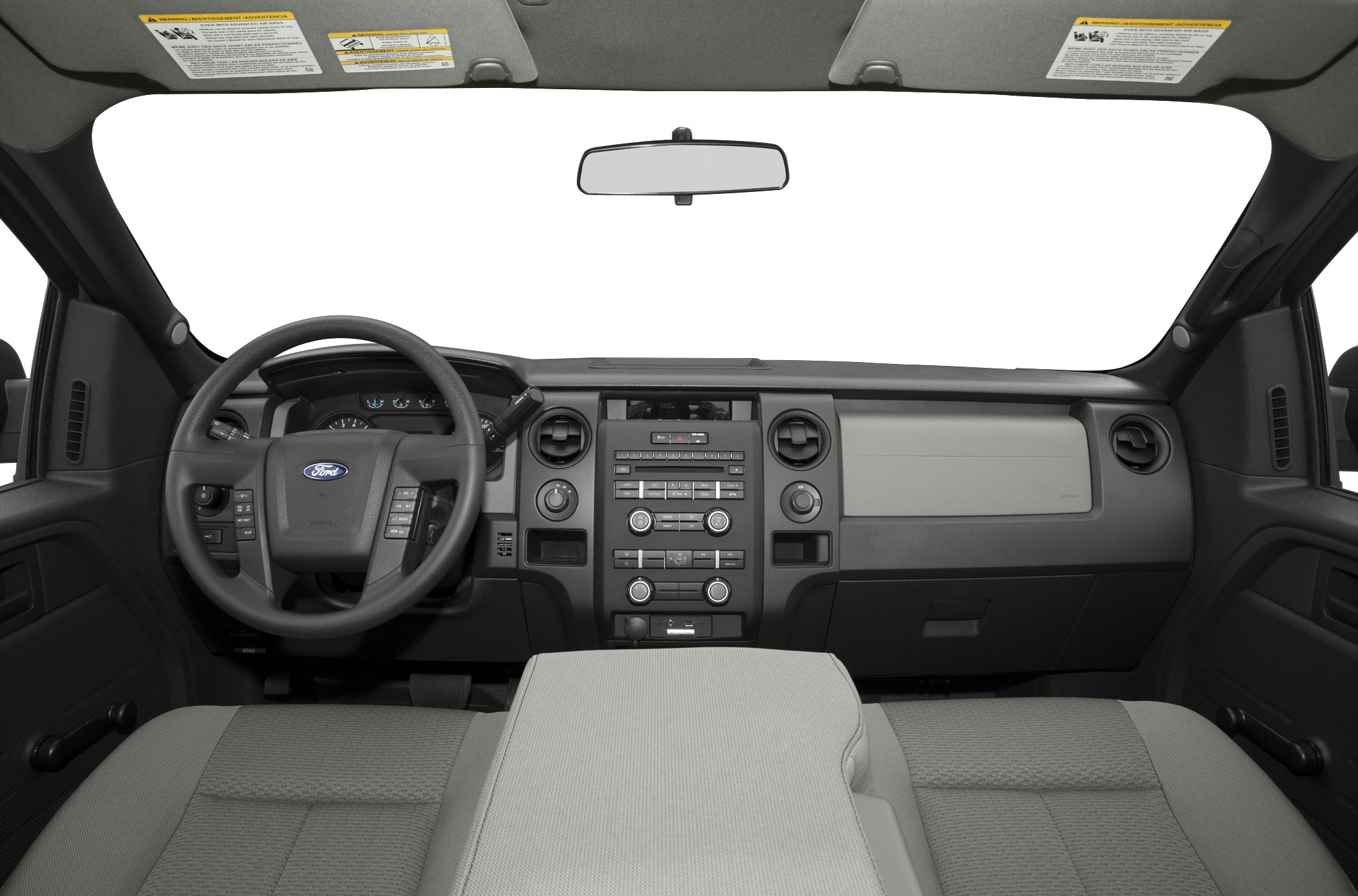 Dashboard and steering wheel with integrated controls in truck interior