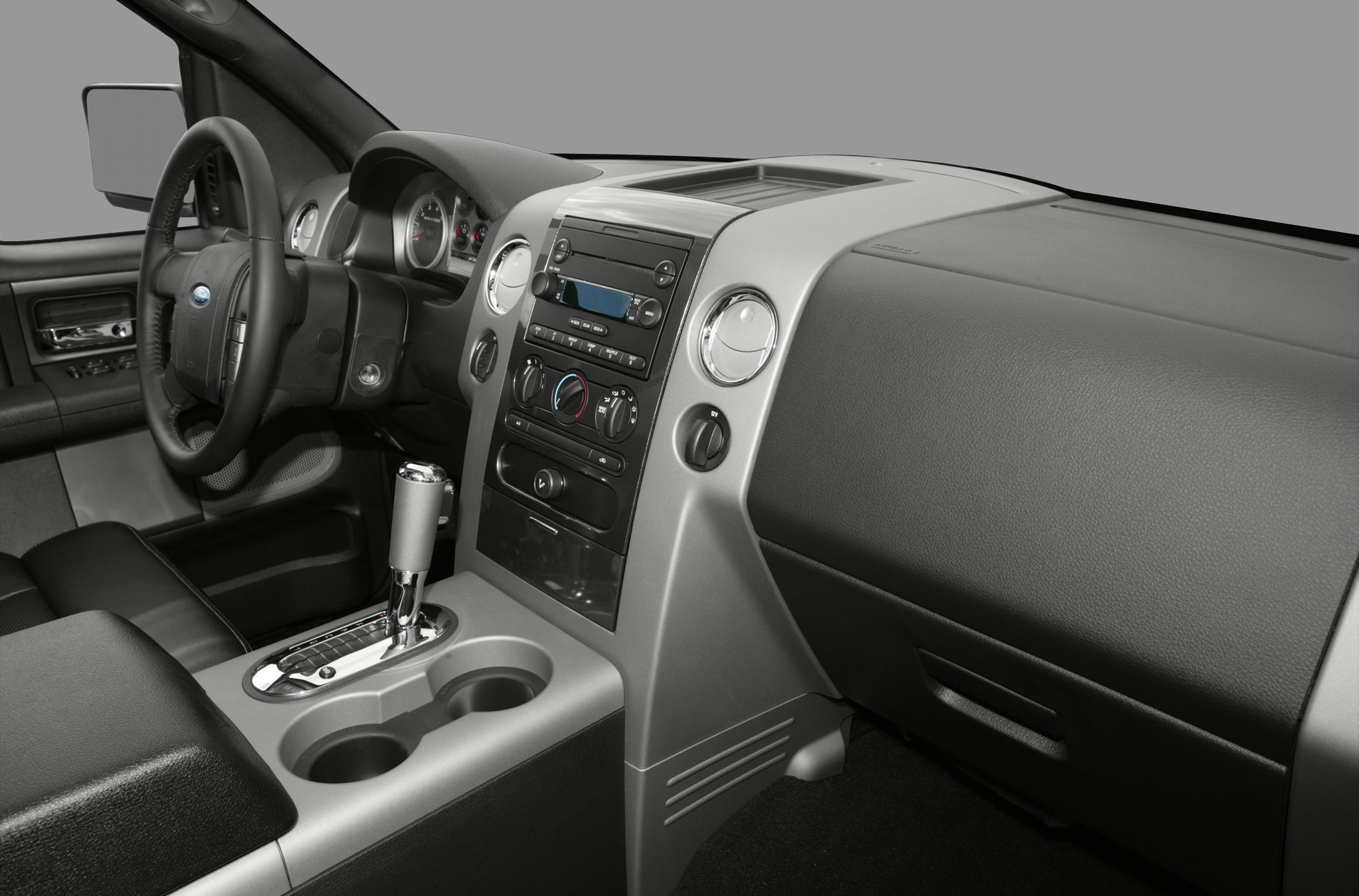 Interior dashboard and center console with gear lever and controls