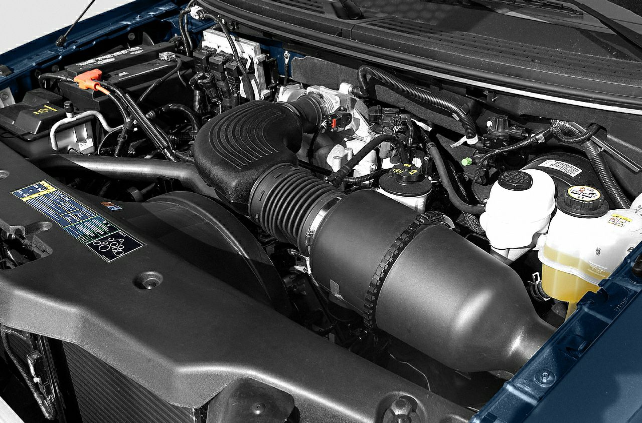 Air intake system and engine components close-up